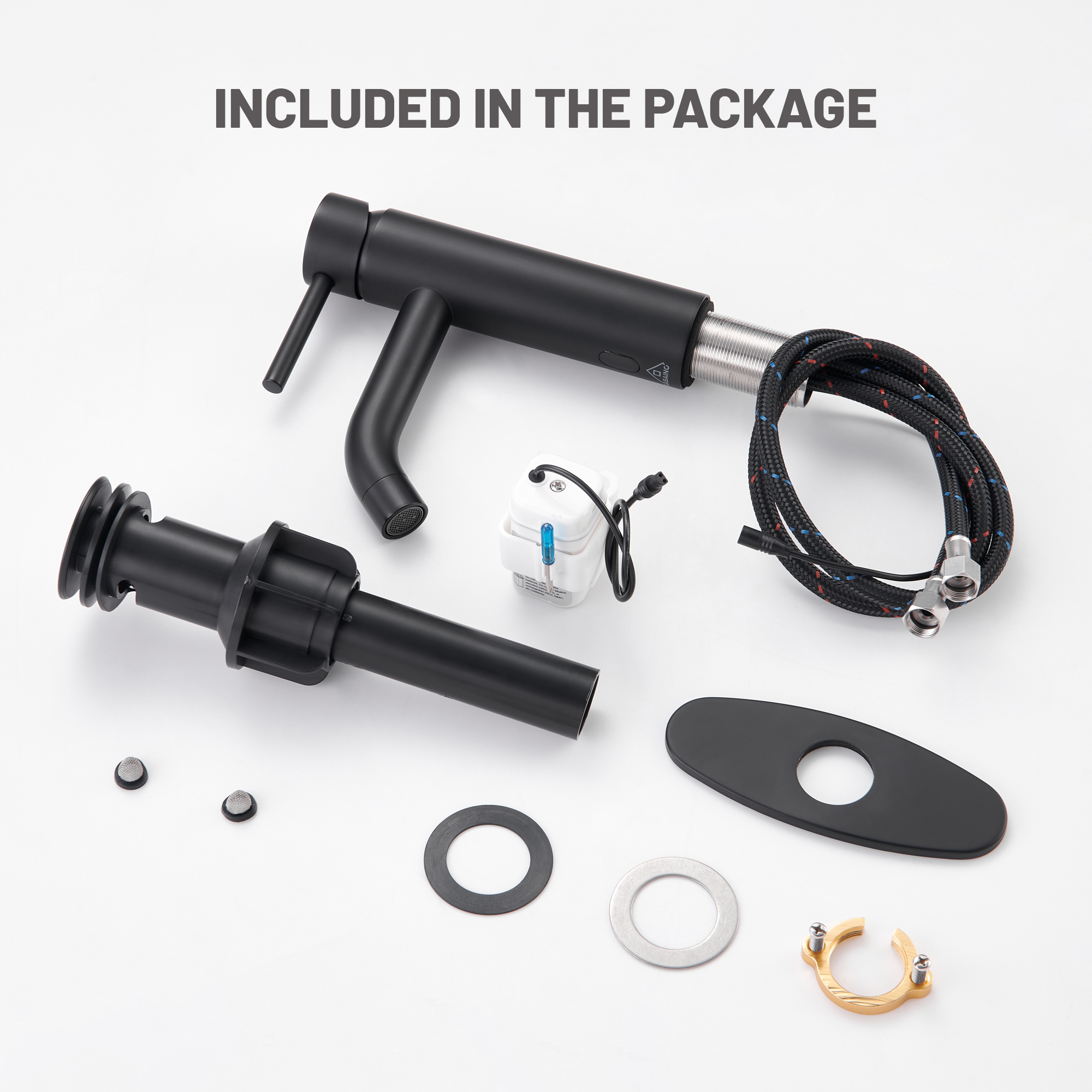 Infrared Sensor Single Handle Bathroom Basin Faucet with Pop-Up Drain, Modern Design