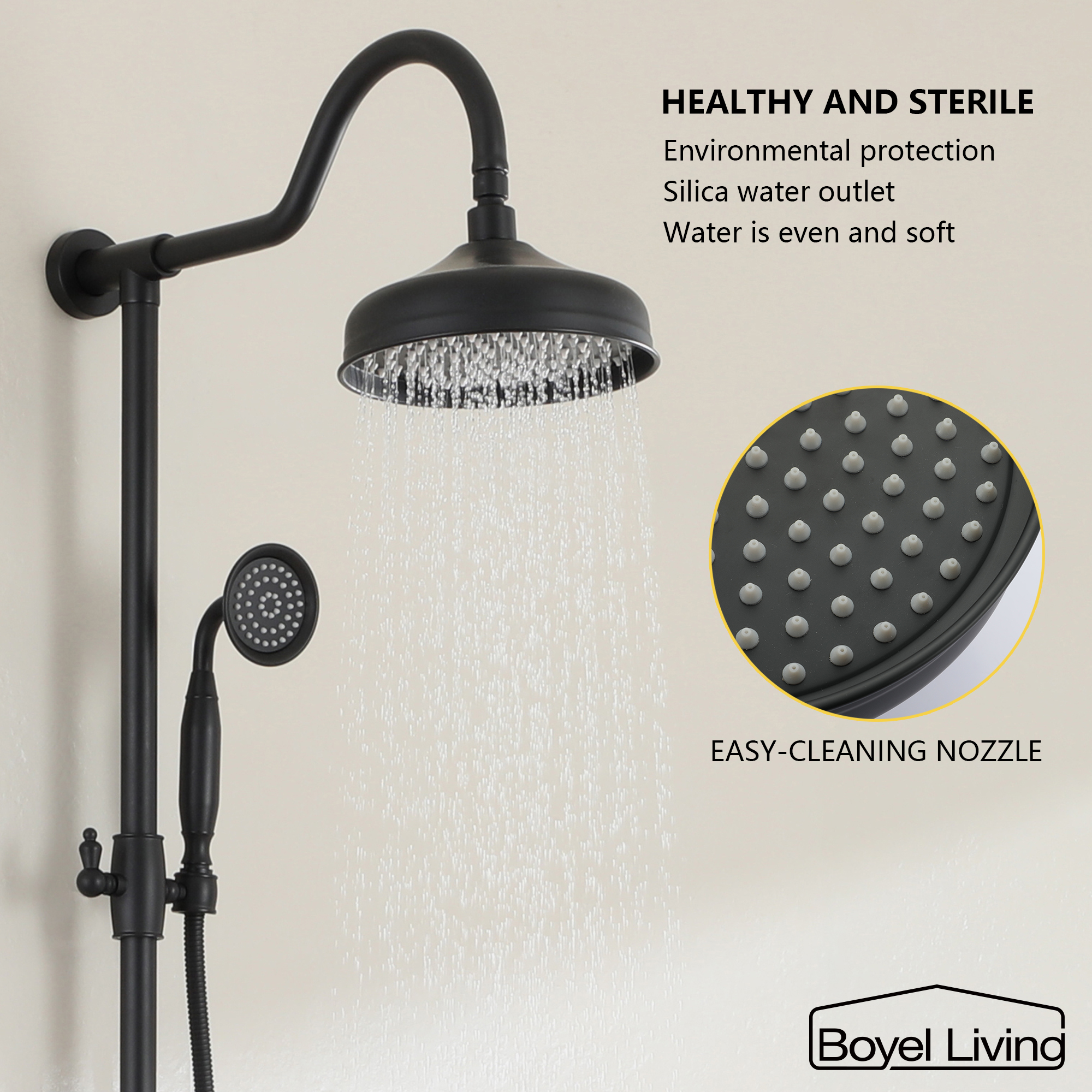 Boyel Living 8 in. Wall Mount Dual Shower Heads Rain Shower System with Hand Shower
