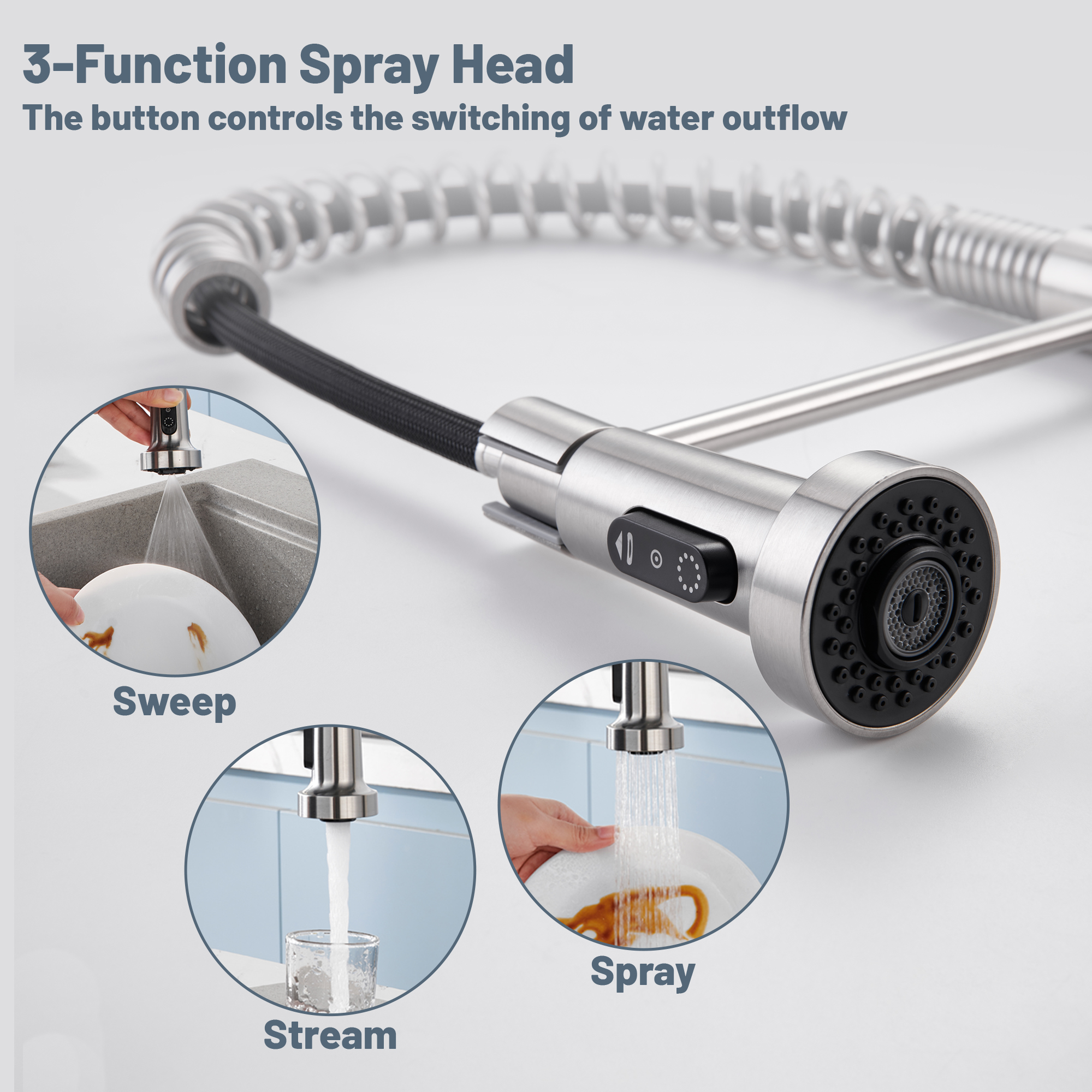 3-Mode Single Handle Pull-Down Sprayer Kitchen Faucet with Touchless Sensor and Includes Deckplate