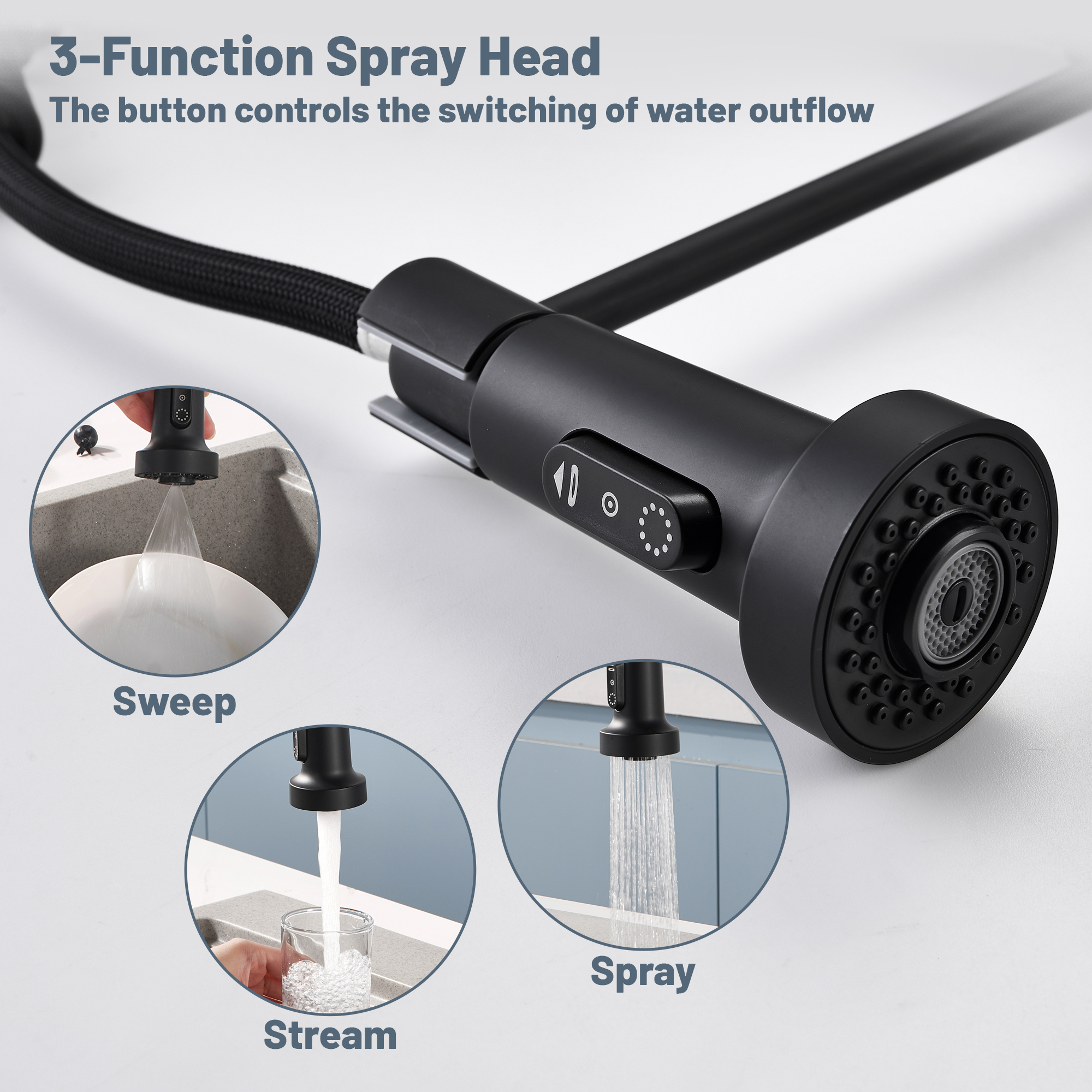 3-Mode Single Handle Pull-Down Sprayer Kitchen Faucet with Touchless Sensor and Includes Deckplate