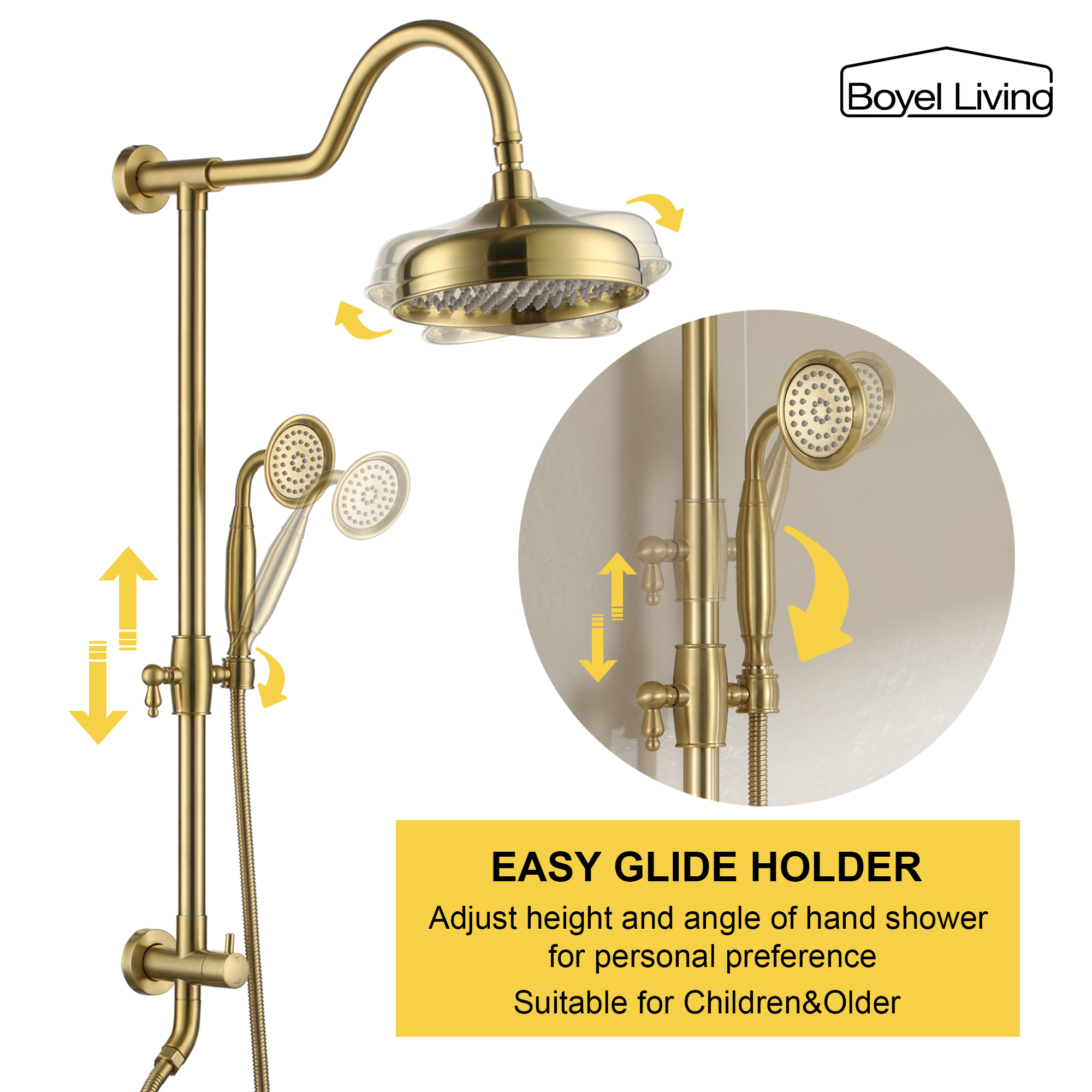 Boyel Living 8 in. Wall Mount Dual Shower Heads Rain Shower System with Hand Shower