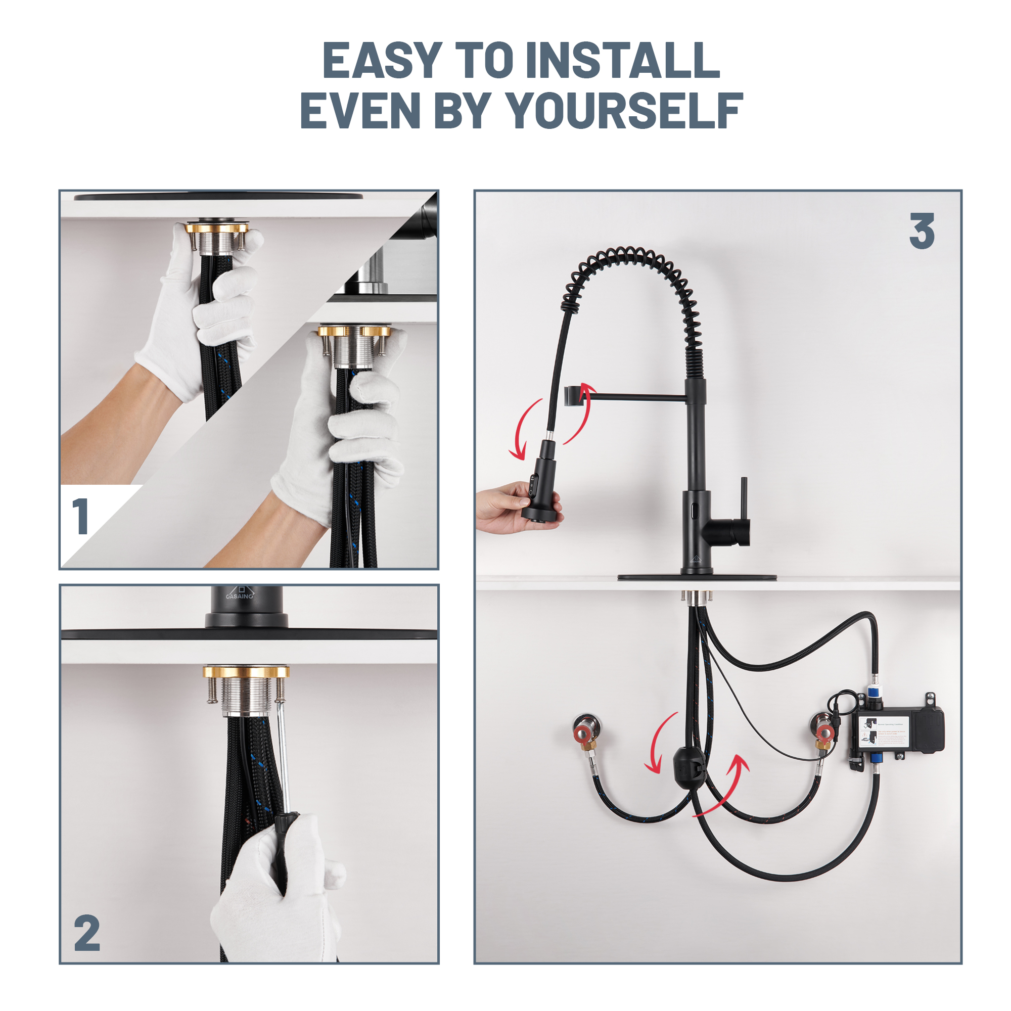 3-Mode Single Handle Pull-Down Sprayer Kitchen Faucet with Touchless Sensor and Includes Deckplate