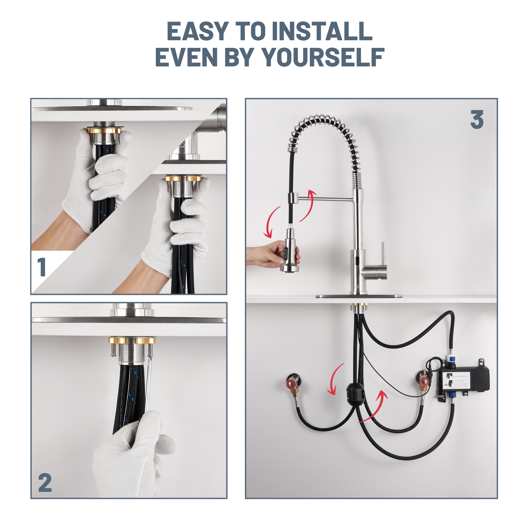 3-Mode Single Handle Pull-Down Sprayer Kitchen Faucet with Touchless Sensor and Includes Deckplate