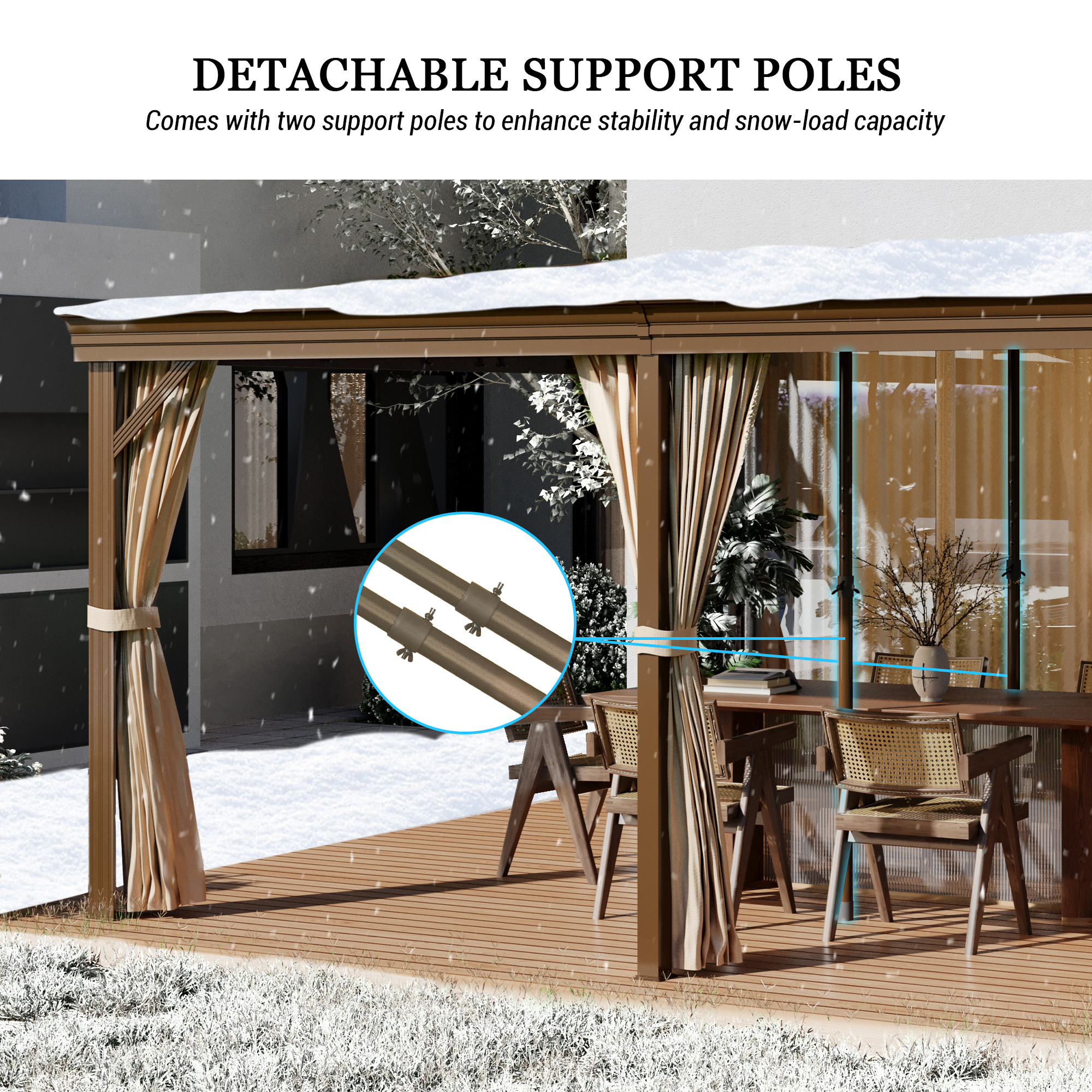 12x16FT Lean to Gazebo, Hardtop Wall Mounted Gazebo with Sloping Galvanized Steel Roof, Aluminum Frame, Drainage System, Curtains and Netting, for Patio, Deck, Garden, Backyard