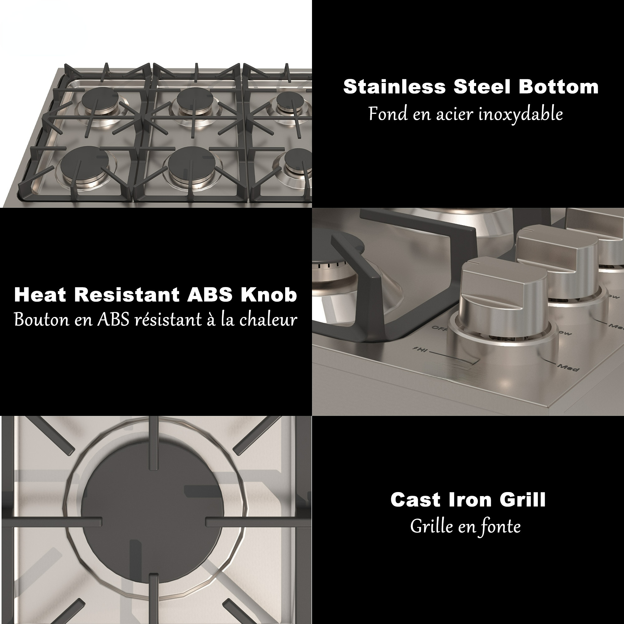 36 in. 6 Burners Recessed Gas Cooktop in Stainless Steel with LP Conversion Kit, CSA Certified