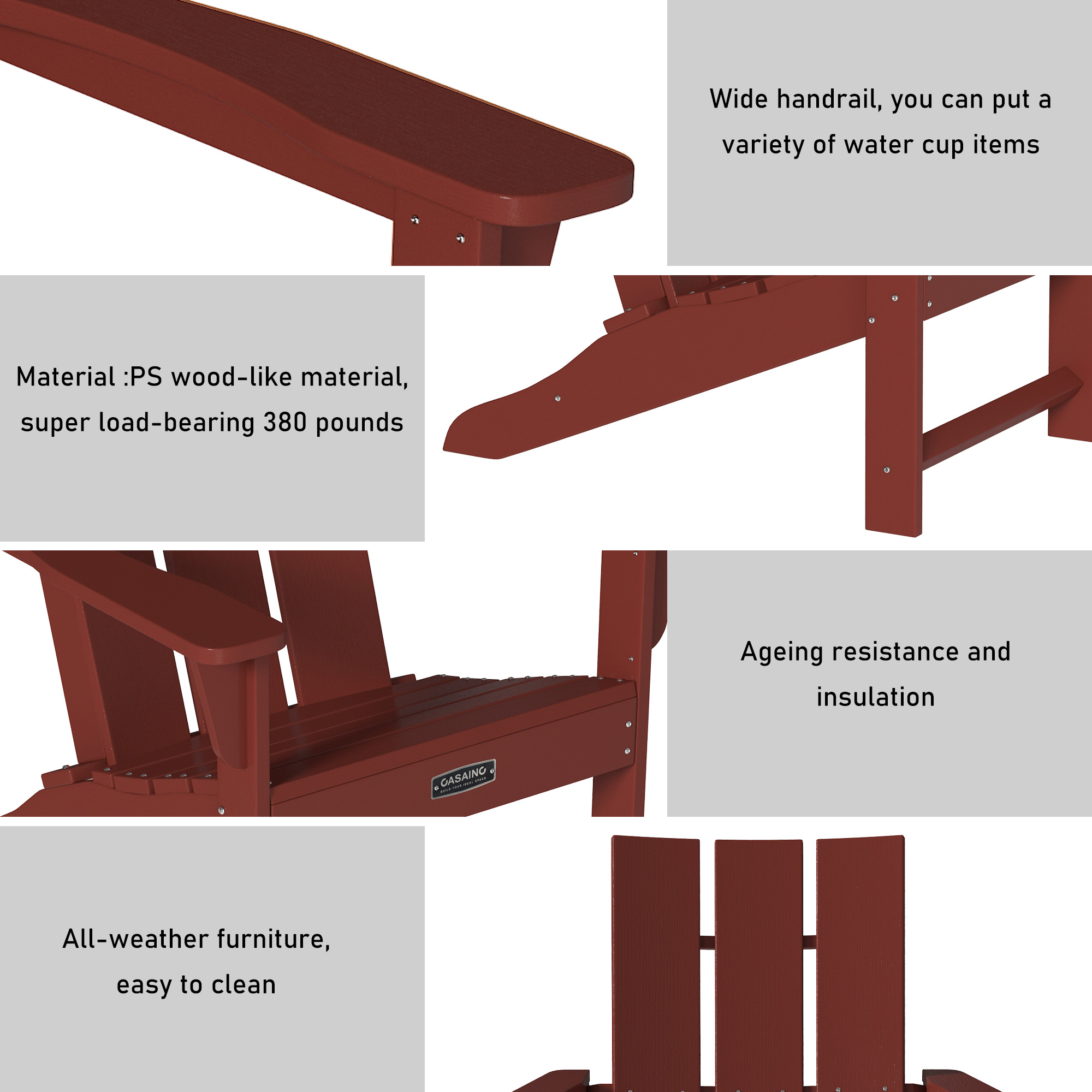 5-Piece / 3-Piece HDPE Adirondack Chair Outdoor Meeting Set with 28-inch Square 40,000 BTU Auto-Ignition Propane Gas Firepit with Waterproof Cover