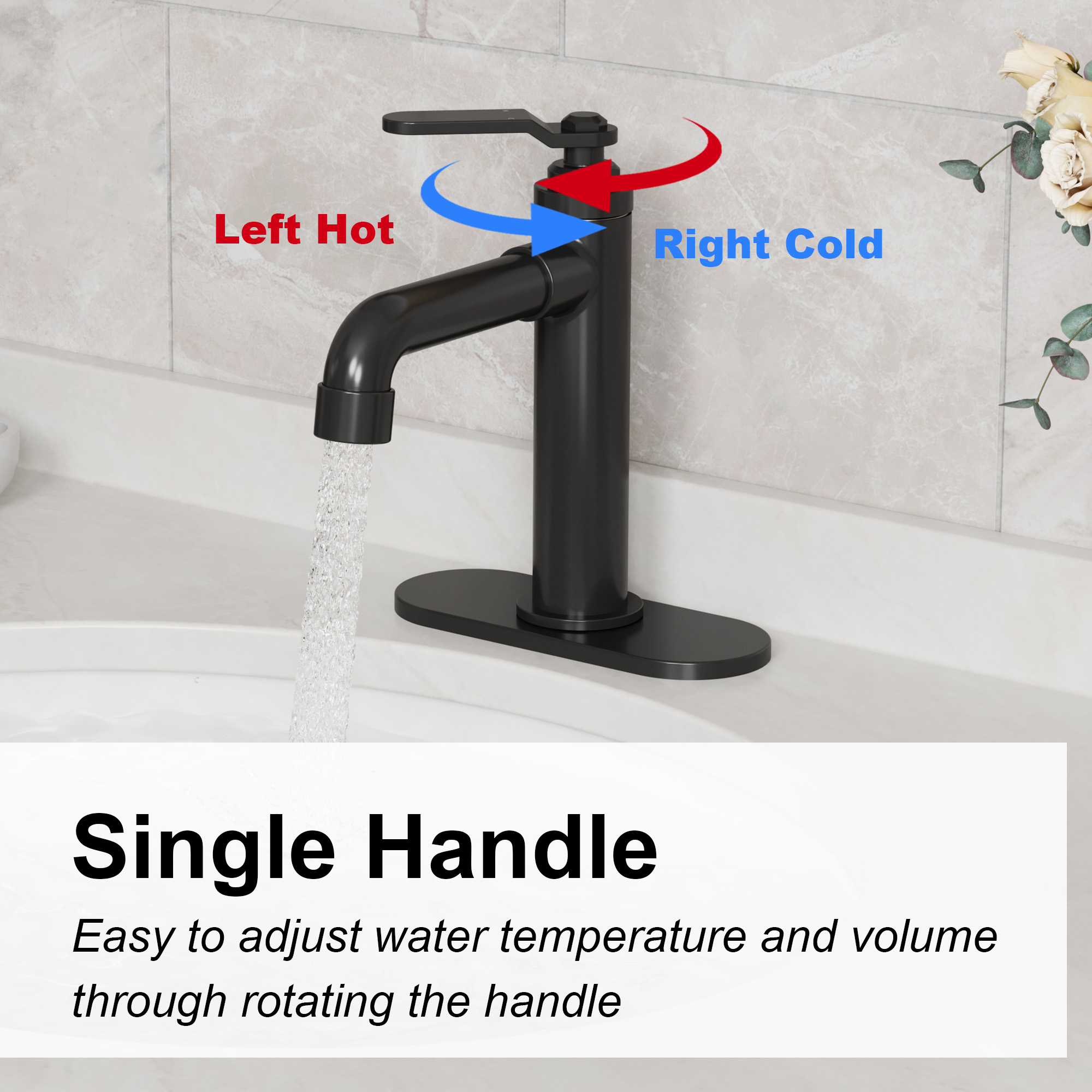 1.2 GPM Single Handle Single Hole Vessel Bathroom Faucet with Deckplate and Pop-Up Drain Kit in Matte Black