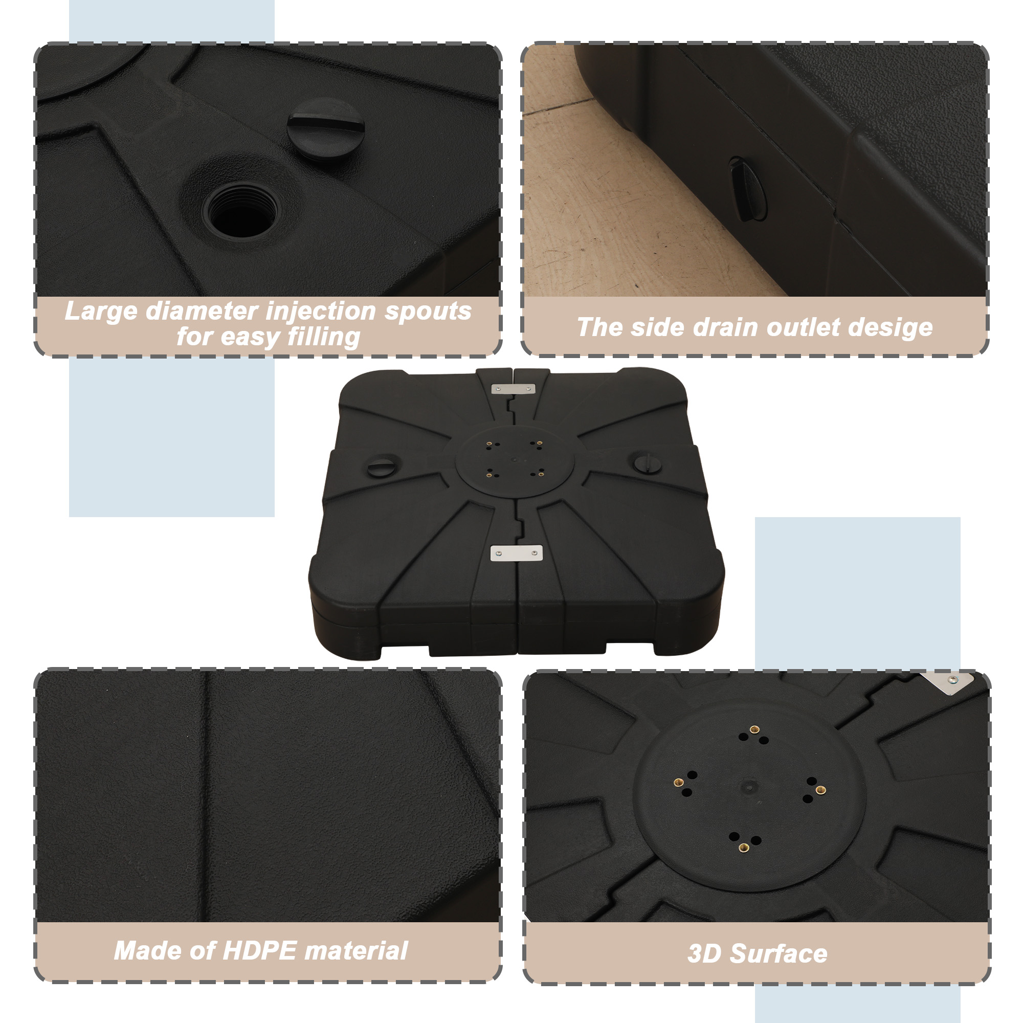 200 lbs when filling up water and sand Weather-Resistant HDPE Patio Umbrella Base Square Outdoor Umbrella Stand