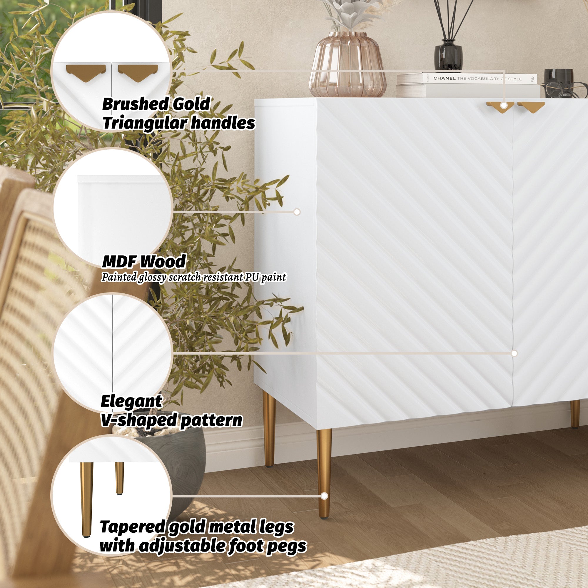 Boyel Living 2-Door White Locker Accent Storage Cabinet with Tapered Support Legs