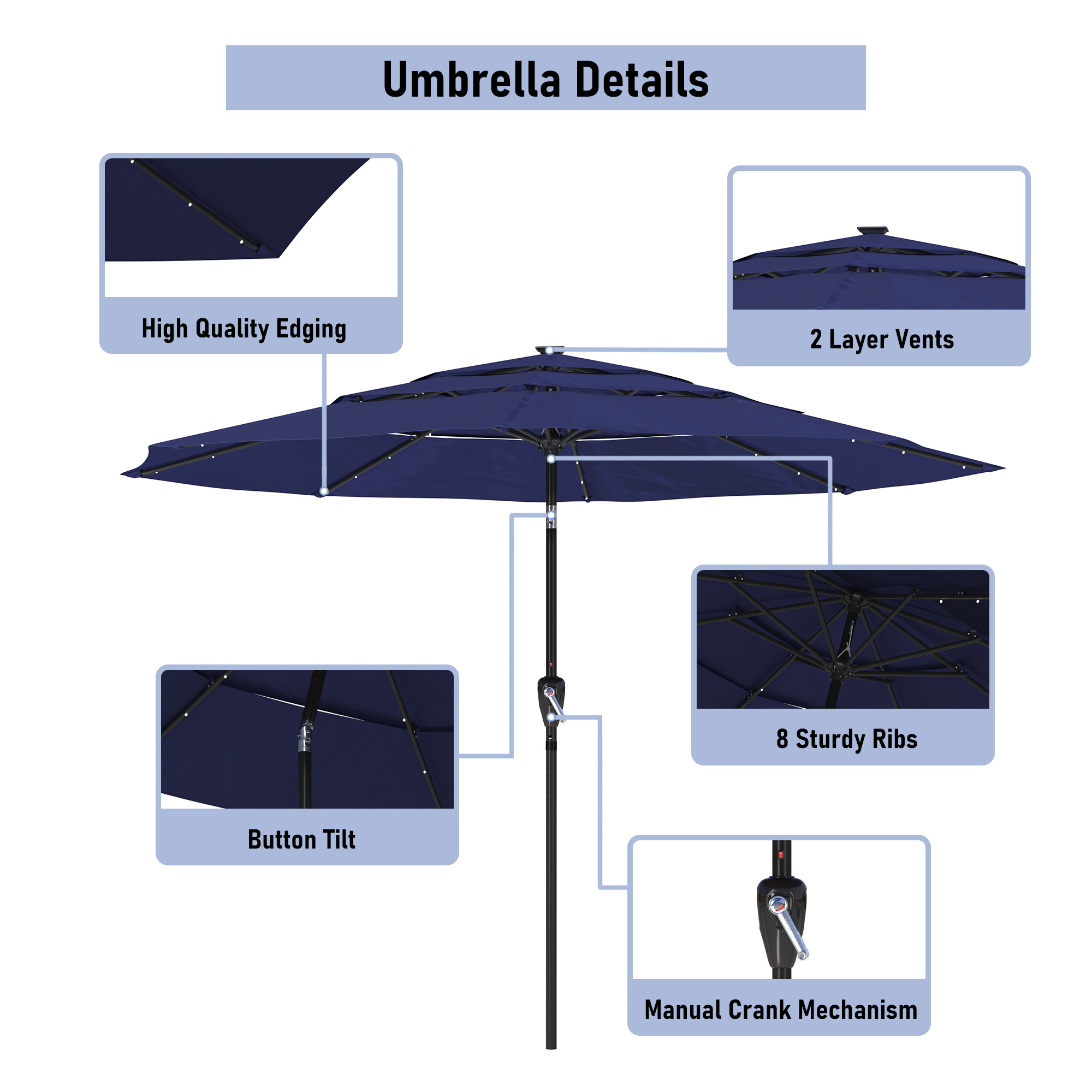 Mondawe 11-Ft Market Patio Umbrella with LED-Mondawe