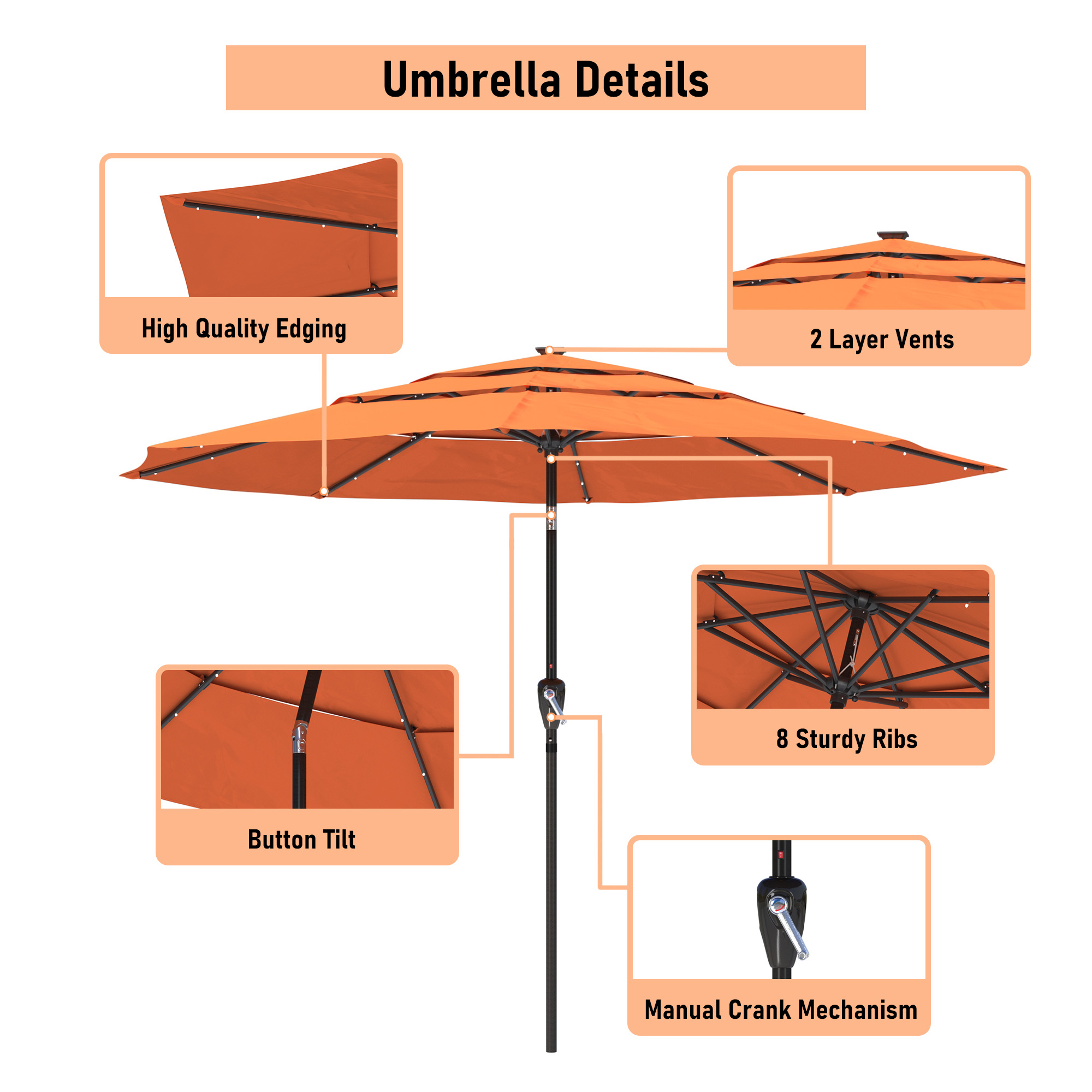 Mondawe 11-Ft Market Patio Umbrella with LED-Mondawe