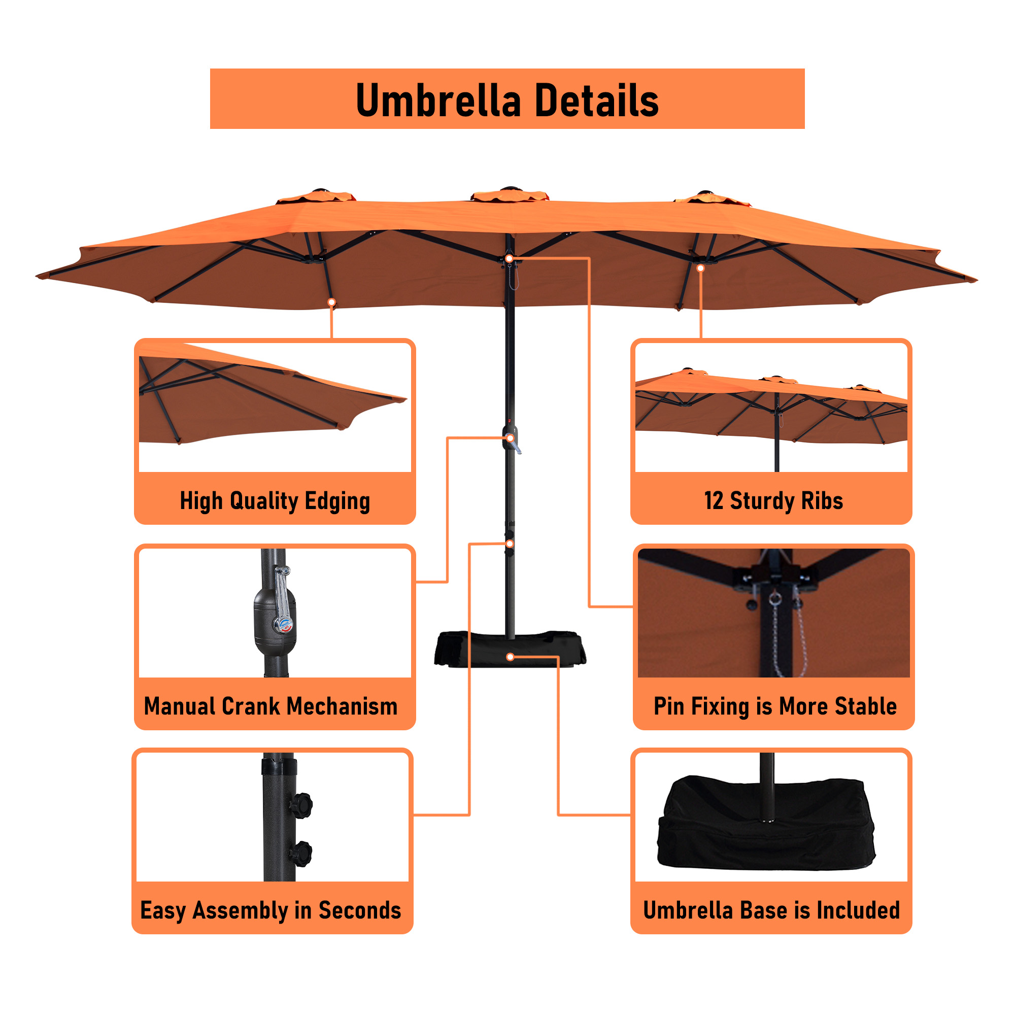 Mondawe 15ft Rectangular Patio Market Umbrella with Base-Mondawe