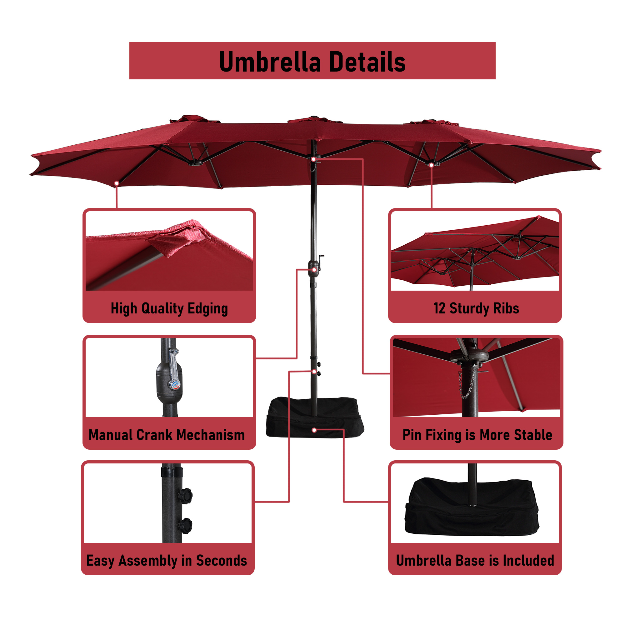 Mondawe 15ft Rectangular Patio Market Umbrella with Base-Mondawe