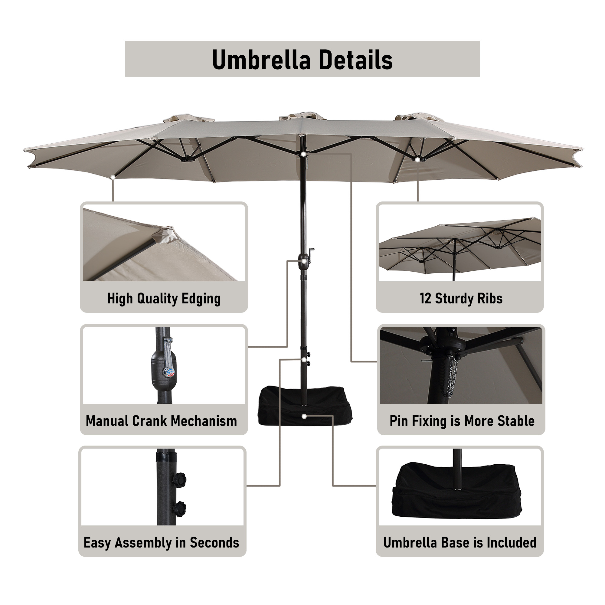 Mondawe 15ft Rectangular Patio Market Umbrella with Base-Mondawe