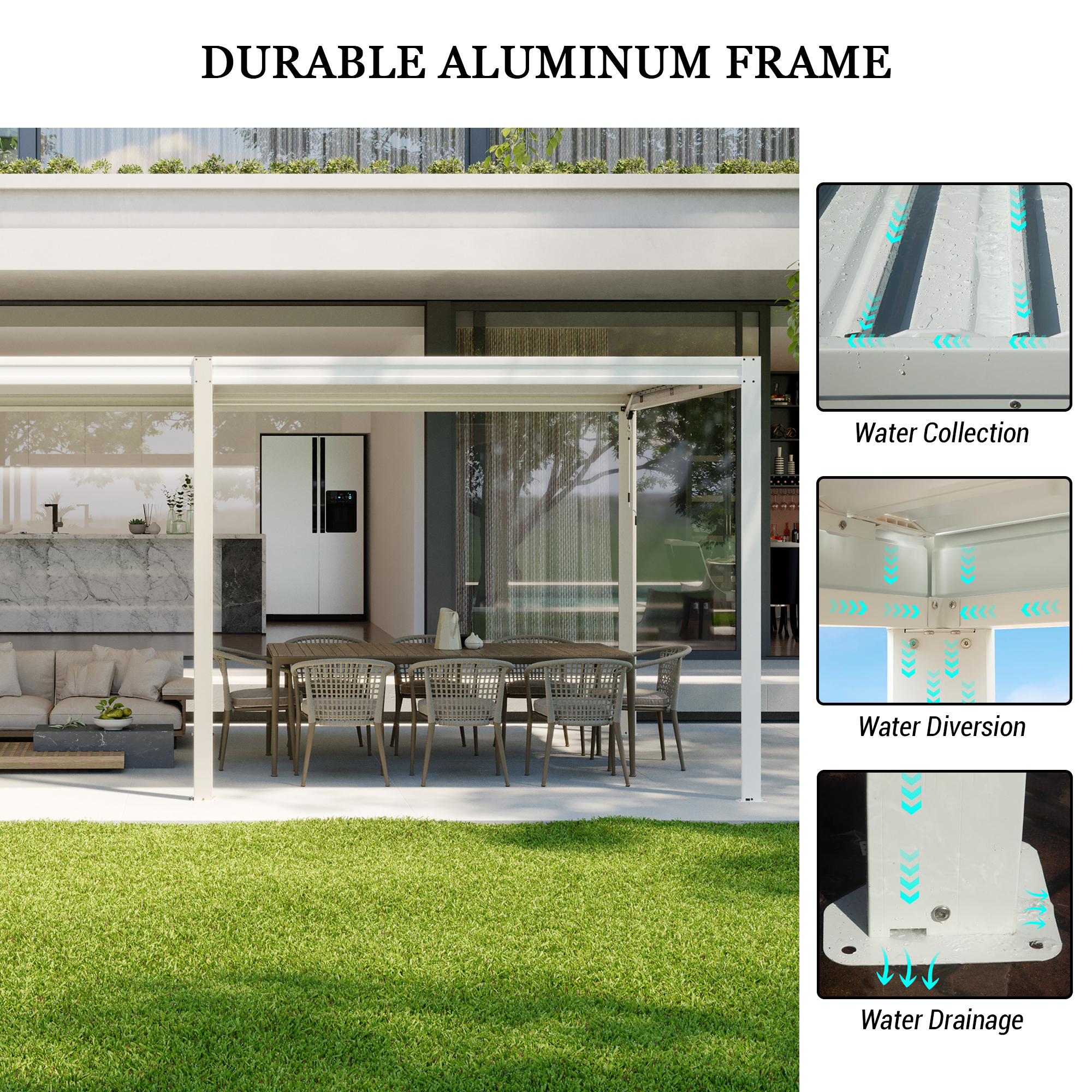 Louvered Pergola, Wood Grain Aluminum Pergola with Adjustable Roof, Wood Looking Aluminum Frame, Efficient Drainage System, Outdoor Pergola for Patio, Deck, Garden