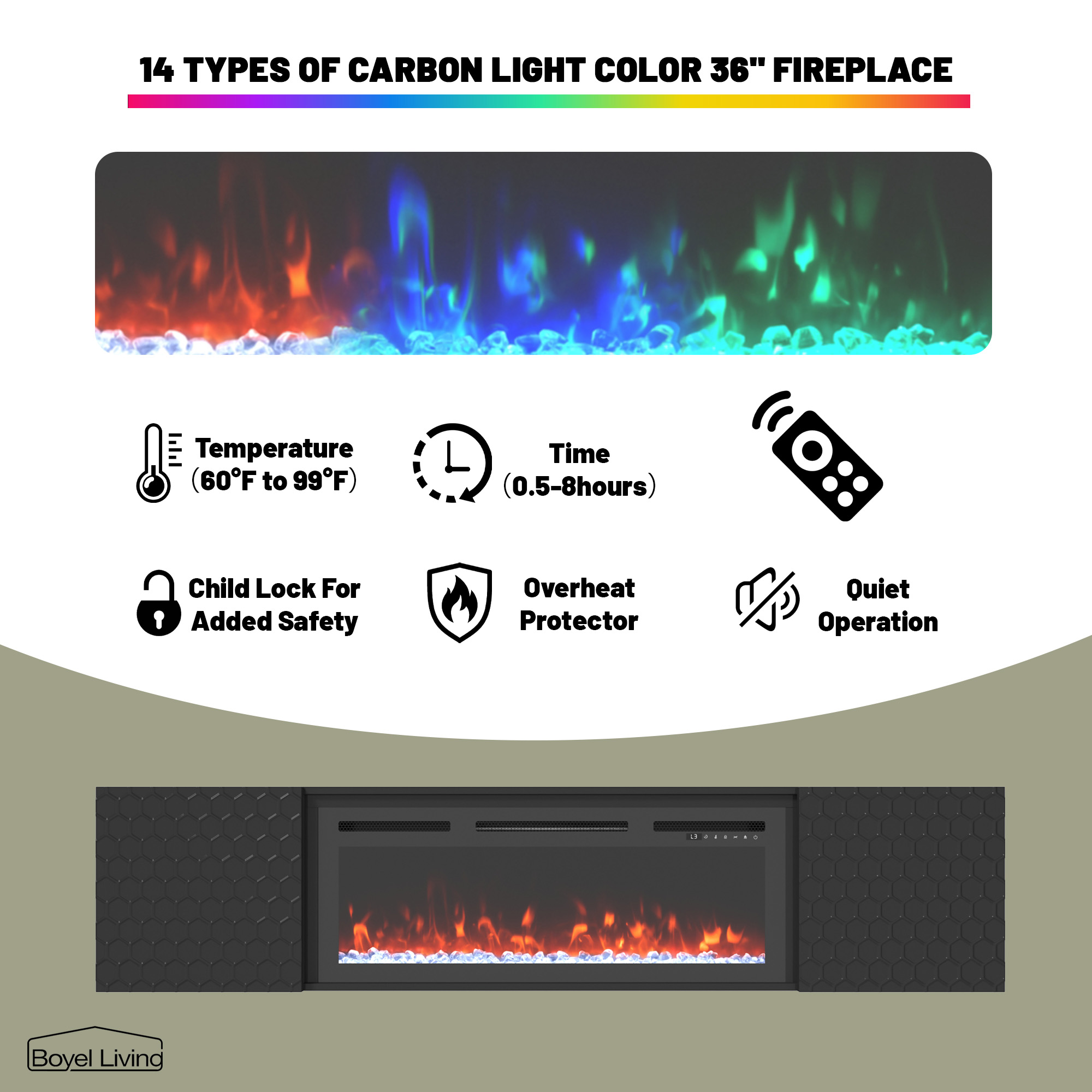 Floating TV Stand with 36" Electric Fireplace