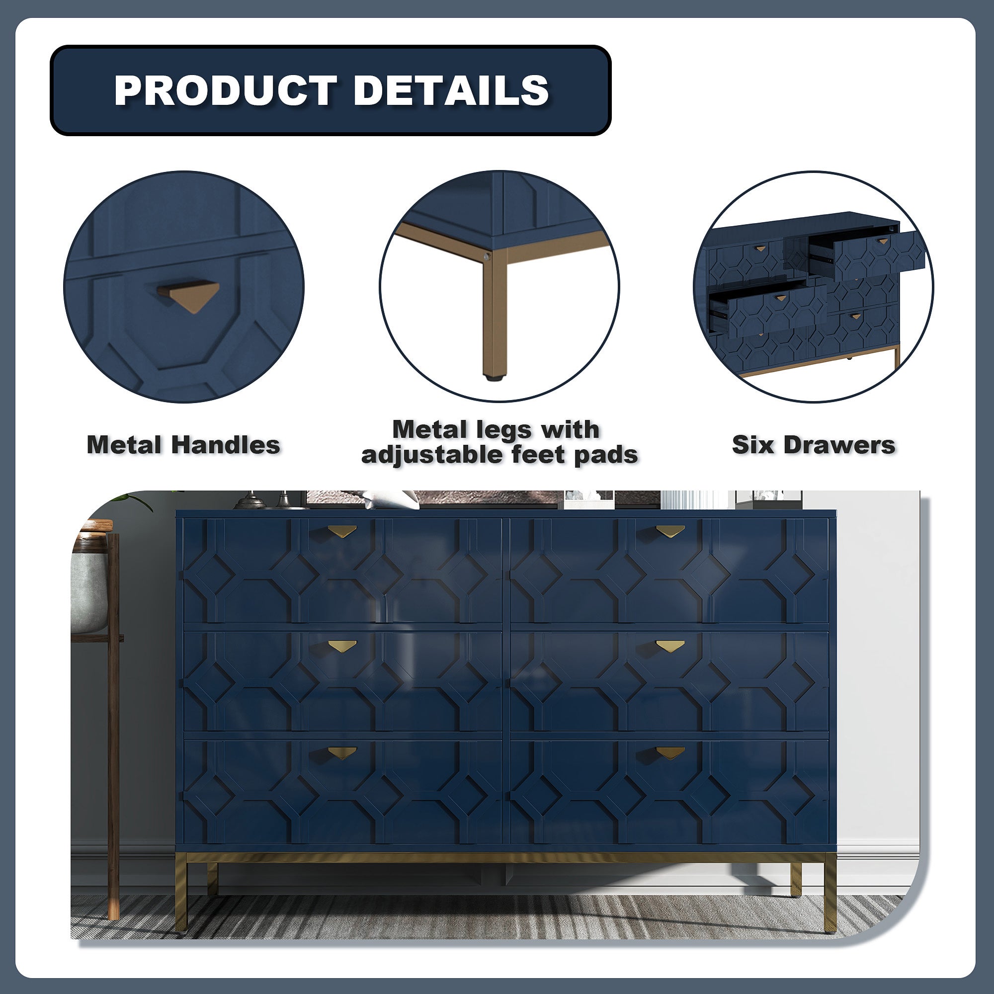 31.77 in. H Freestanding Storage Cabinet White 6 Drawer Accent Cabinet