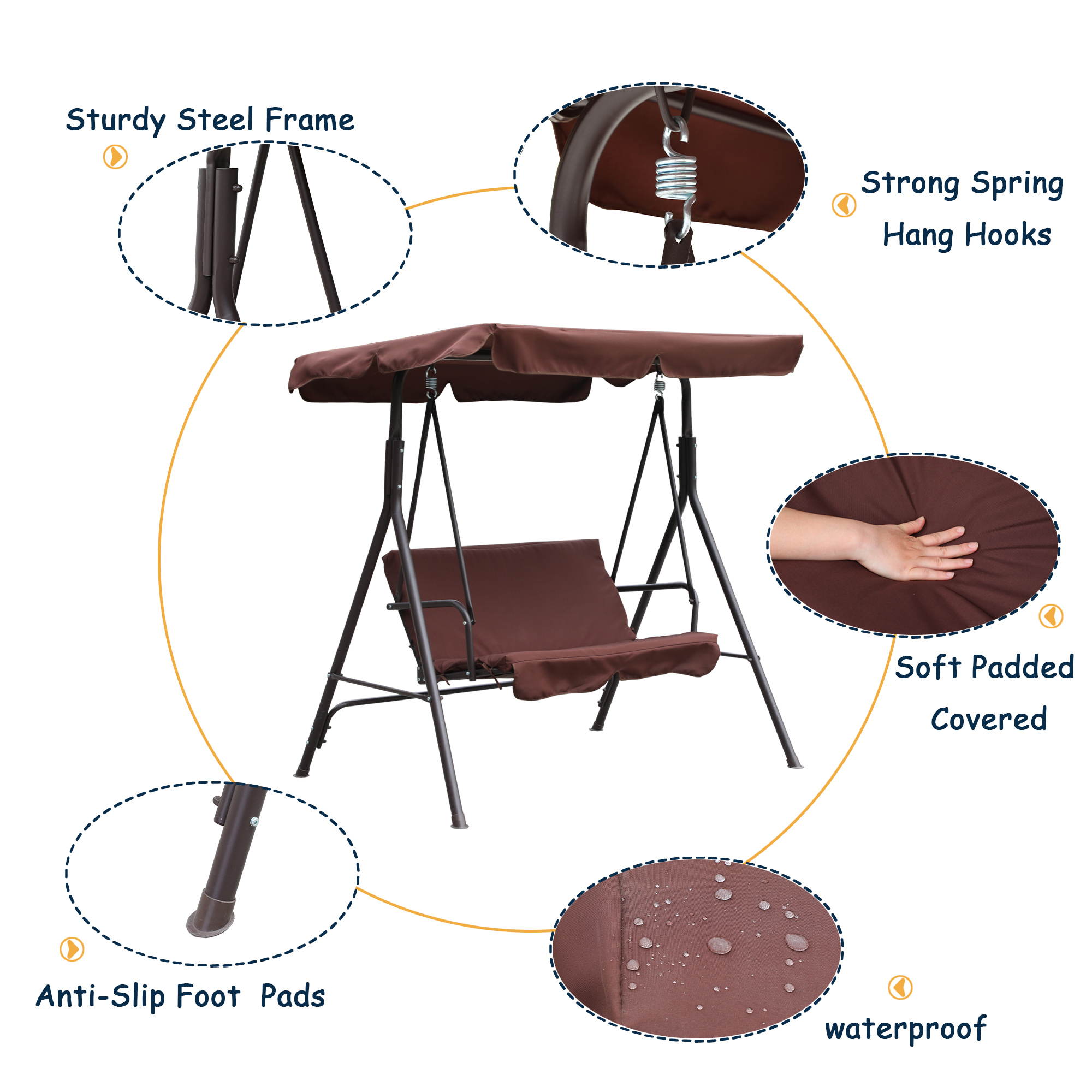 2-Person Patio Swing Chair Porch Swing with Cushion and Canopy