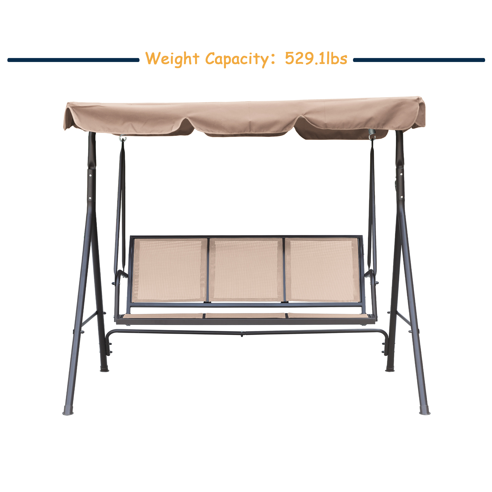 Textilence 3 Seats Steel Frame Patio Swing Chair Swing Glider with Removable Canopy