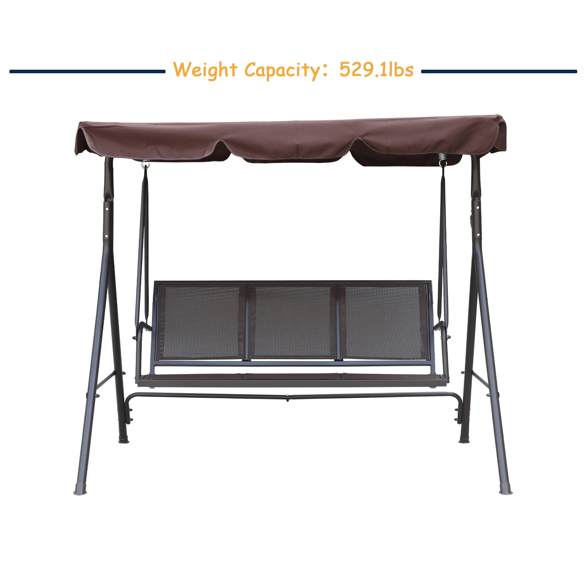 Textilence 3 Seats Steel Frame Patio Swing Chair Swing Glider with Removable Canopy