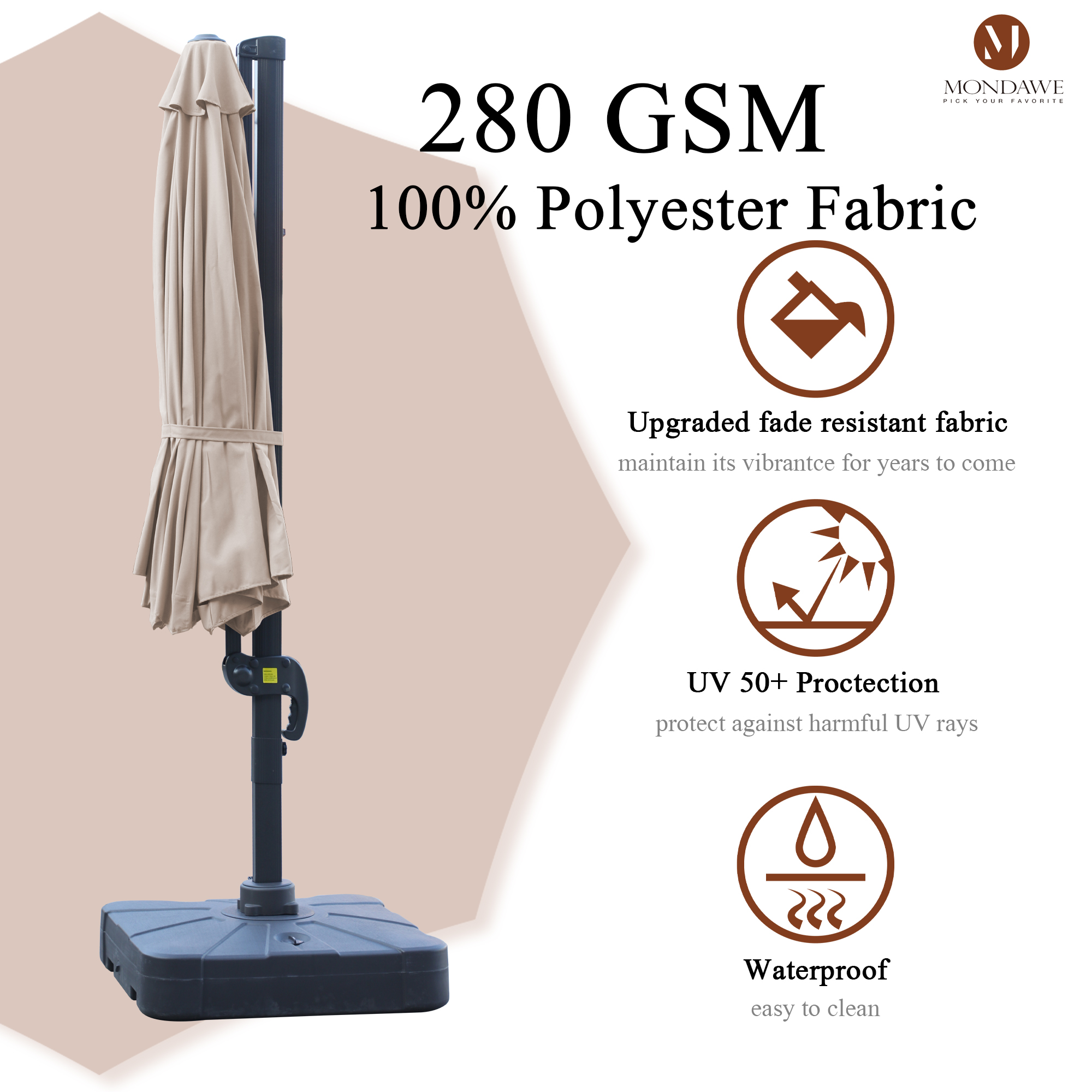 Mondawe 11 ft. Outdoor 360° Rotation Patio Cantilever Umbrella with Base for Garden Balcony-Mondawe