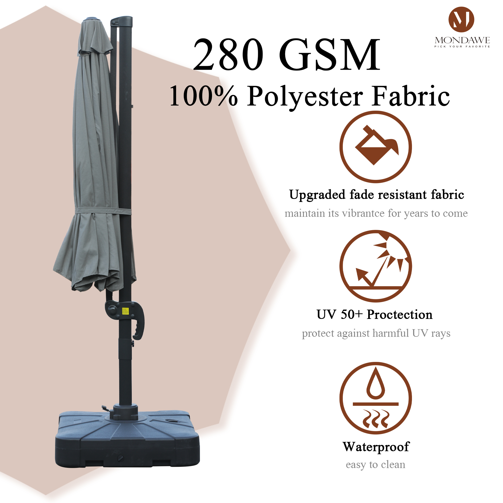 Mondawe 11 ft. Outdoor 360° Rotation Patio Cantilever Umbrella with Base for Garden Balcony-Mondawe