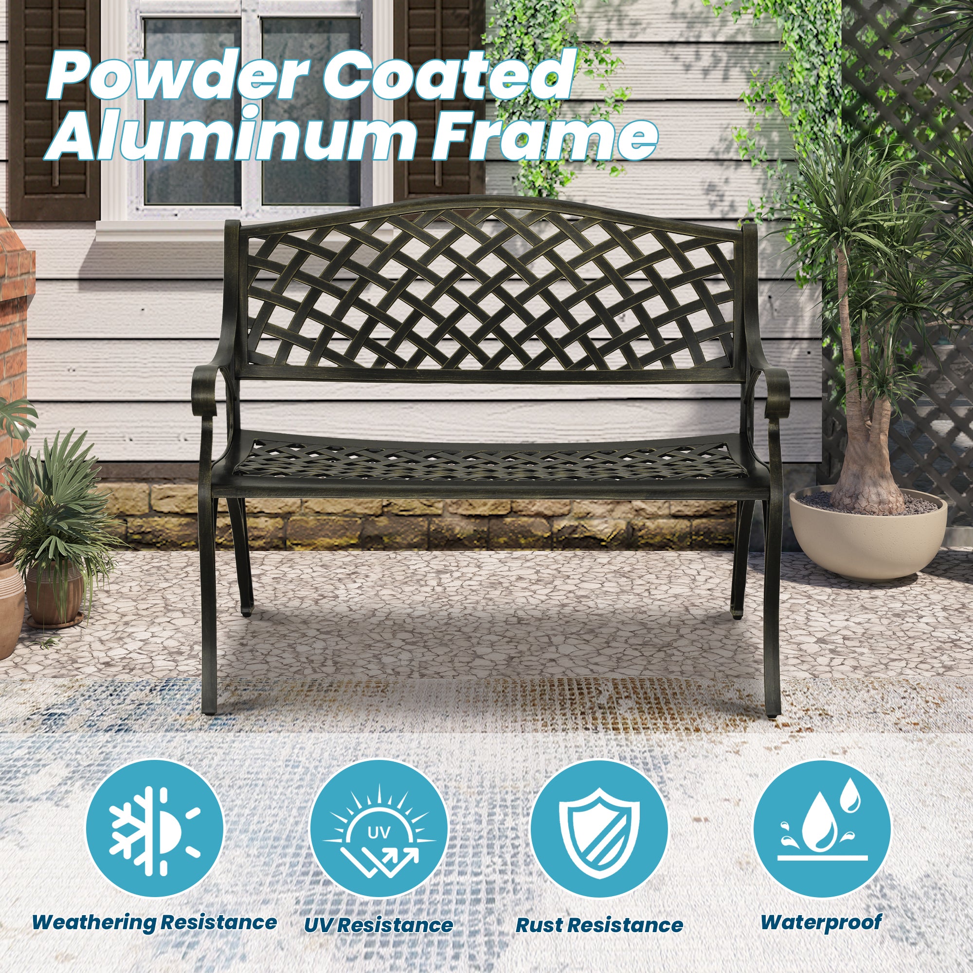 Patio Bench 40-in W x 31.5-in H Bronze Aluminum Garden Bench