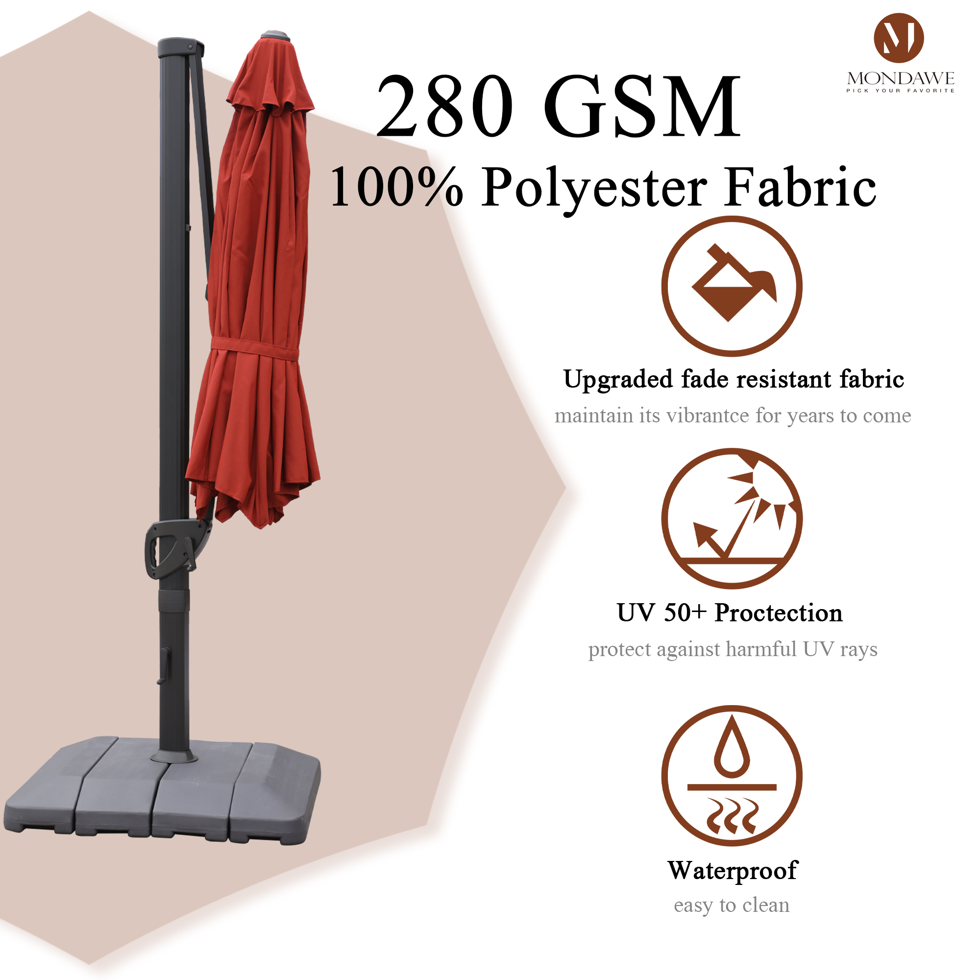 Mondawe 11 ft. Aluminum 360° Rotation Cantilever Patio Umbrella with Base for Garden Balcony-Mondawe