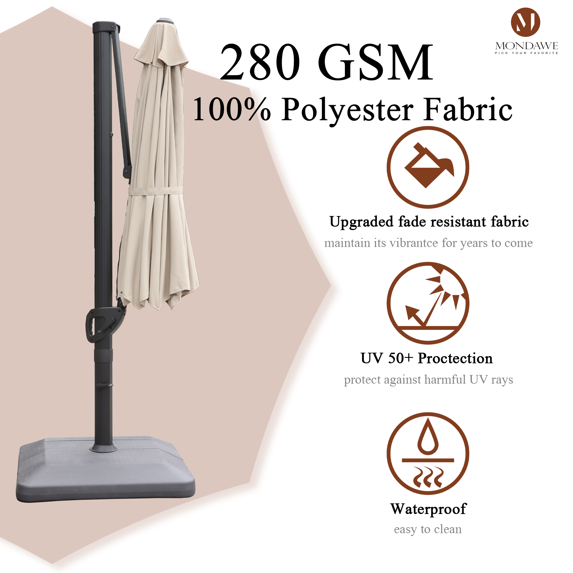 Mondawe 11 ft. Aluminum 360° Rotation Cantilever Patio Umbrella with Base for Garden Balcony-Mondawe