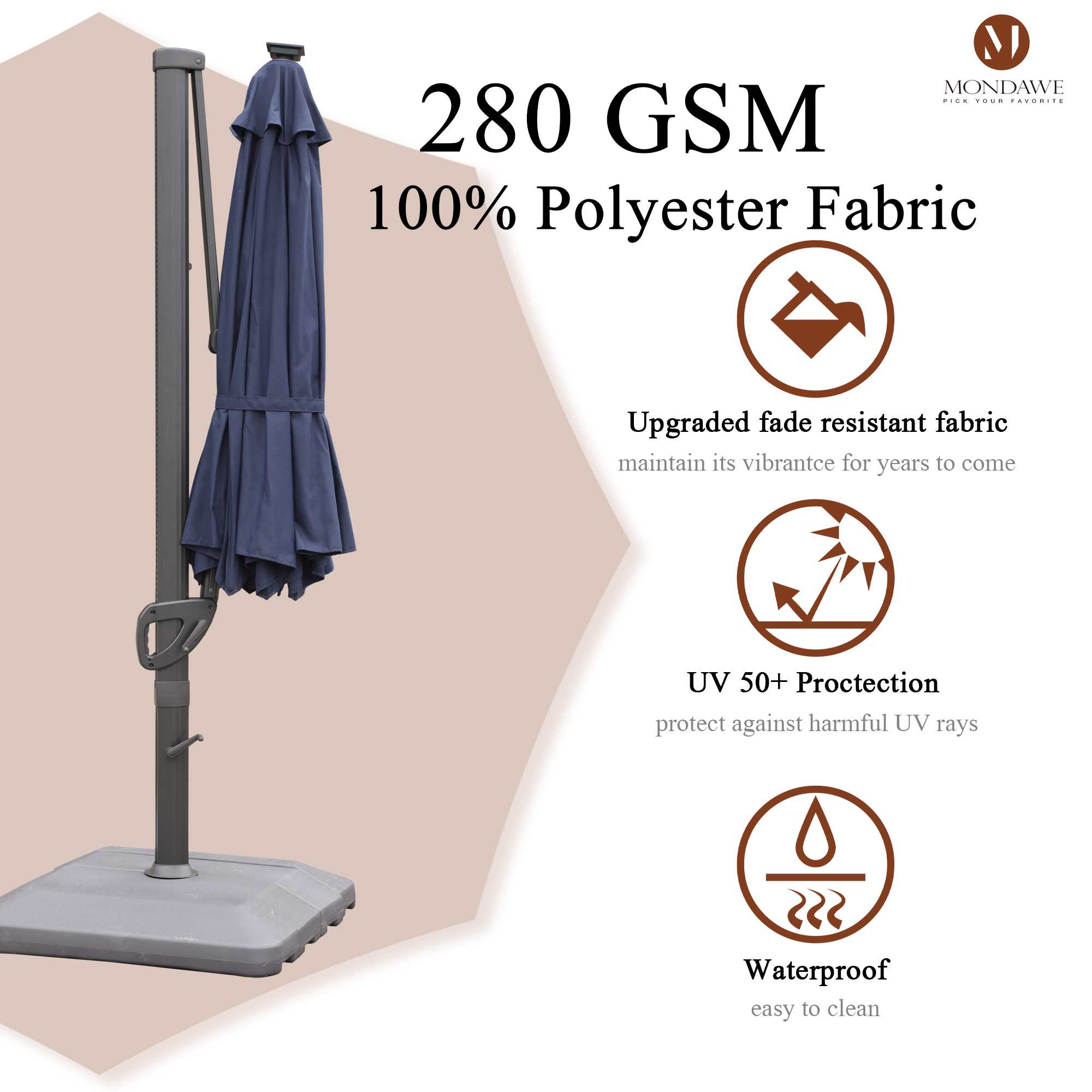 Mondawe 11 ft. Aluminum 360° Rotation Cantilever Patio Umbrella with Led Lights and Base for Balcony-Mondawe