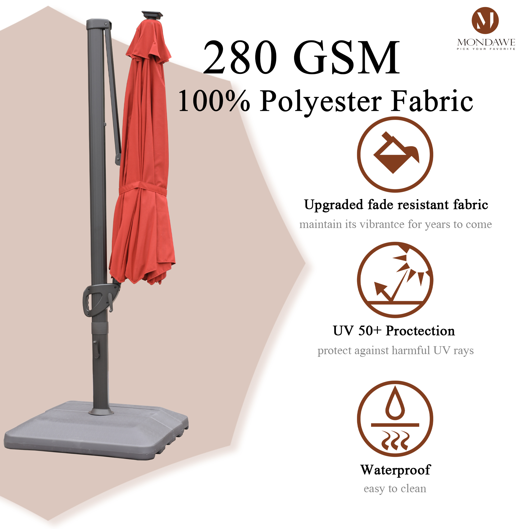 Mondawe 11 ft. Aluminum 360° Rotation Cantilever Patio Umbrella with Led Lights and Base for Balcony-Mondawe