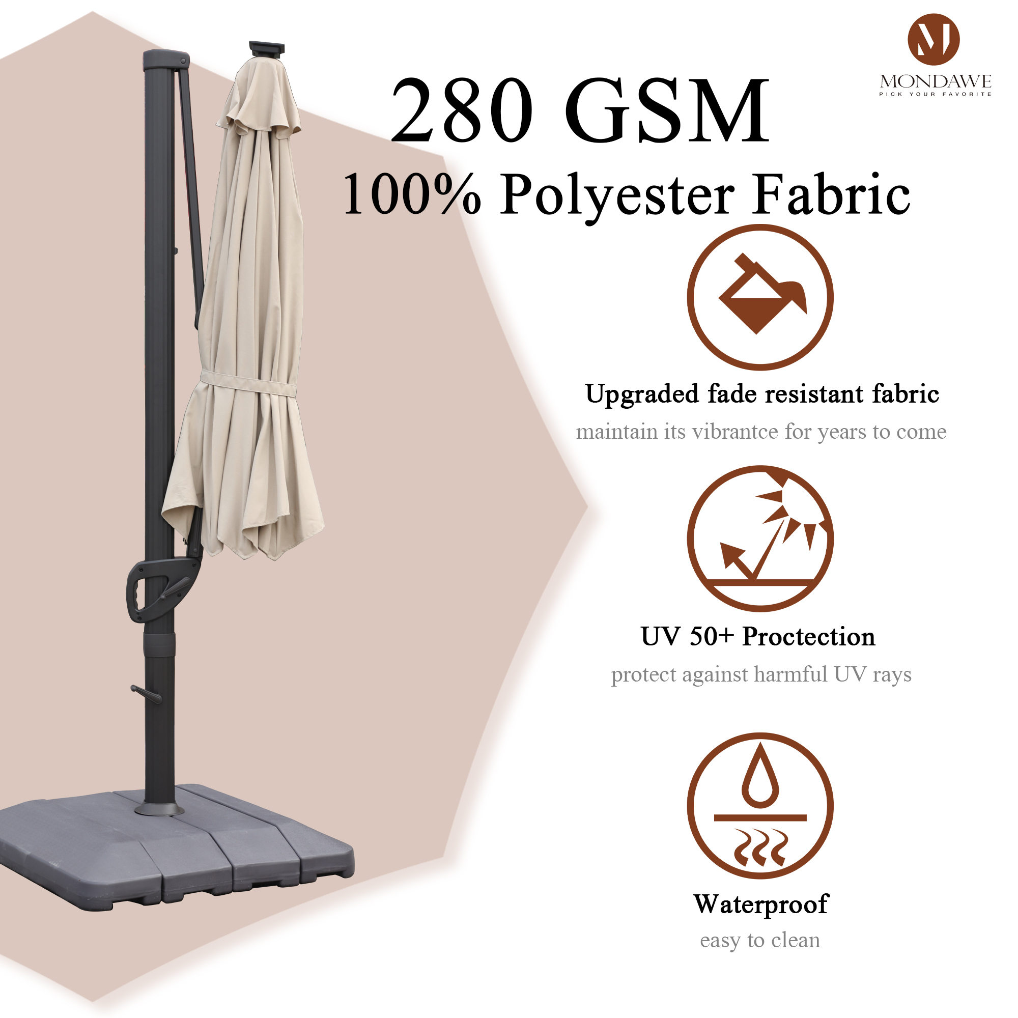 Mondawe 11 ft. Aluminum 360° Rotation Cantilever Patio Umbrella with Led Lights and Base for Balcony-Mondawe