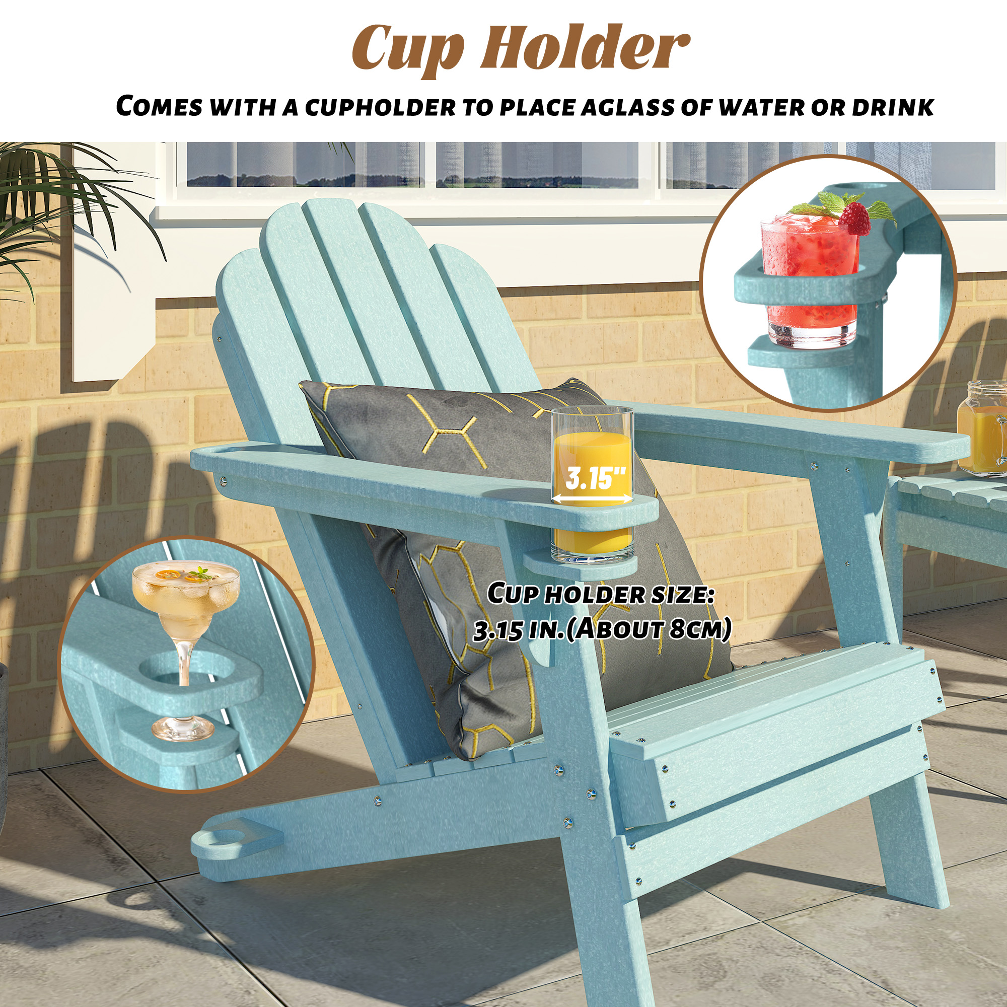 5-Piece/3-Piece HDPE Adirondack Chairs with Cup Holder and Umbrella Hole Outdoor Set and 32-inch Square Fire Pit Table