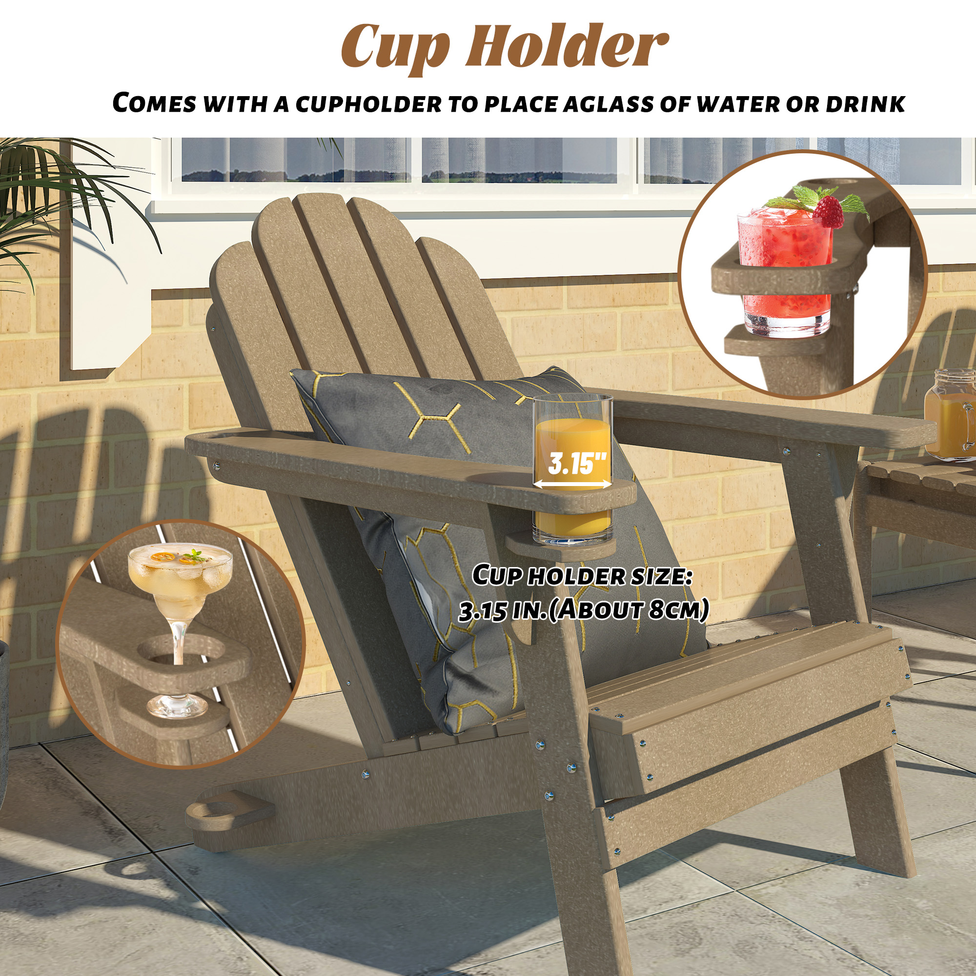 5-Piece/3-Piece HDPE Adirondack Chairs with Cup Holder and Umbrella Hole Outdoor Set and 32-inch Square Fire Pit Table