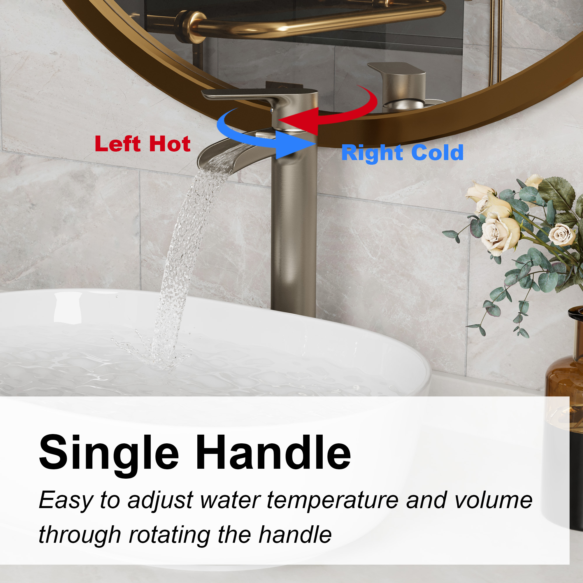 Waterfall Spout High Vessel Bathroom Sink Faucet, Basin Faucet Single Handle Single Hole Brushed Nickel/Matte Black