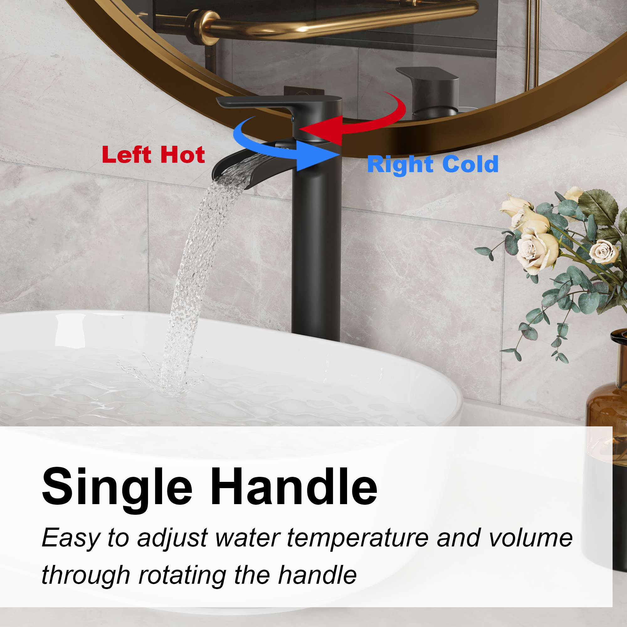 Waterfall Spout High Vessel Bathroom Sink Faucet, Basin Faucet Single Handle Single Hole Brushed Nickel/Matte Black