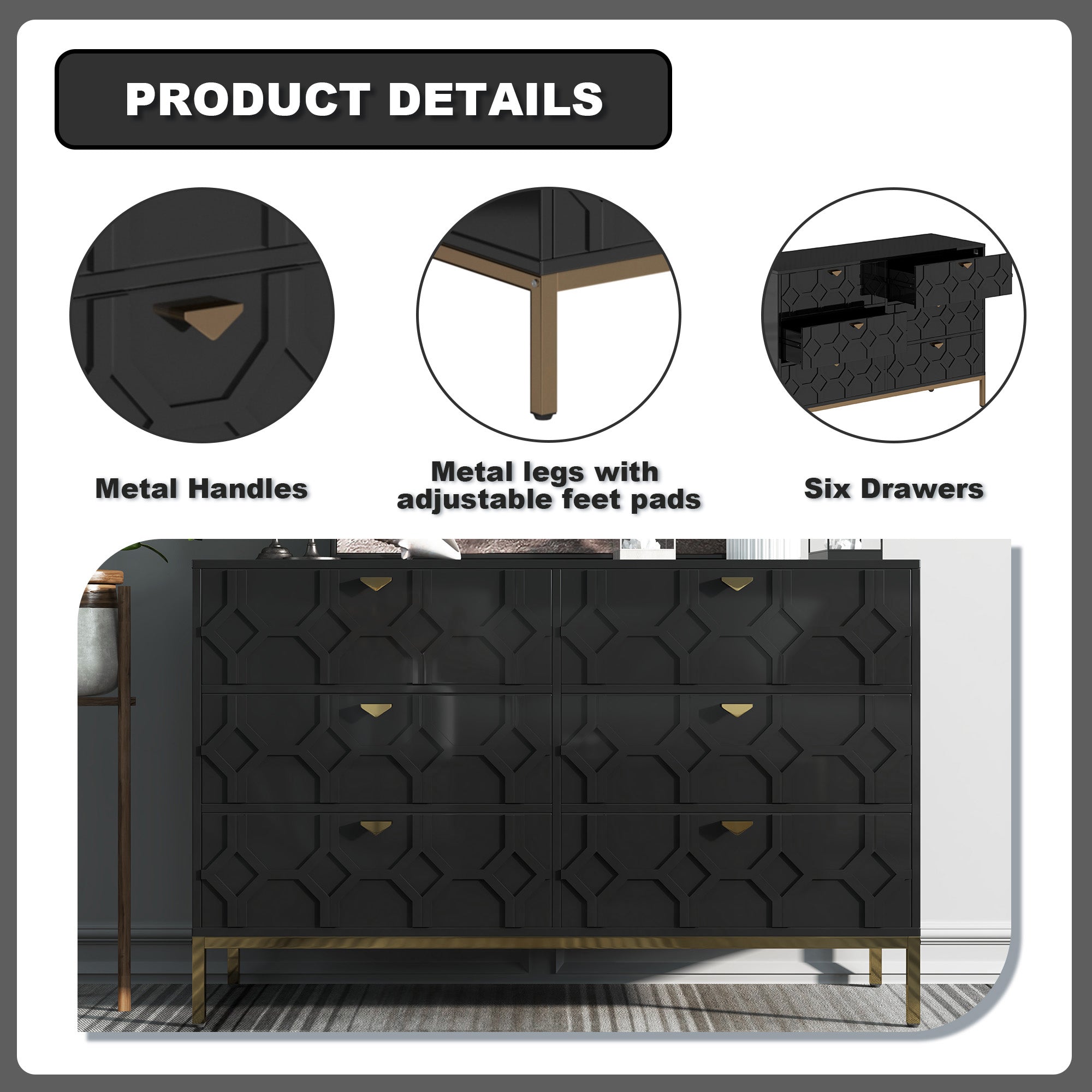 31.77 in. H Freestanding Storage Cabinet White 6 Drawer Accent Cabinet