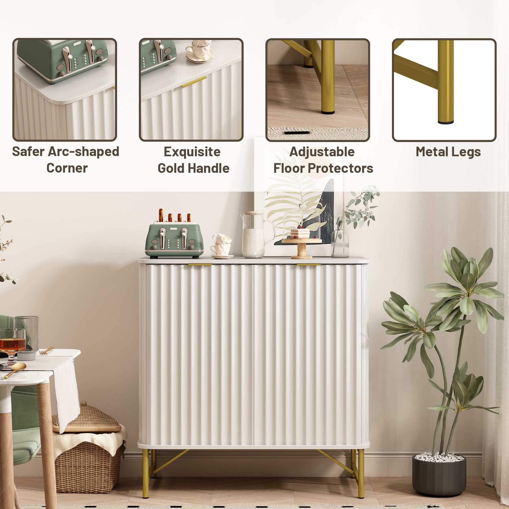 Sideboard Buffet Storage Cabinet with 2 Doors，32 Inch Monden Free-Standing Accent Cabinet with Gold Legs for Hallway, Living Room