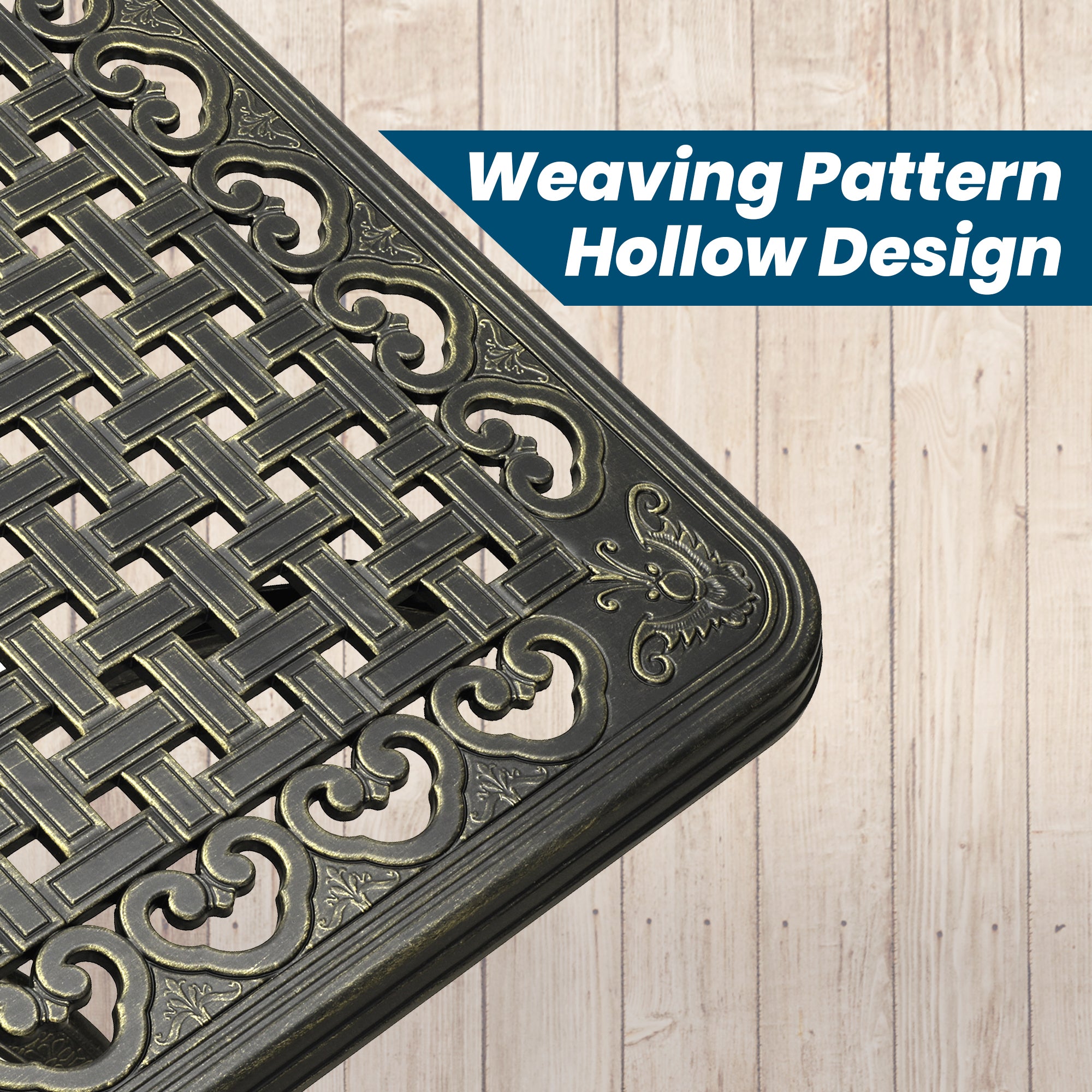 59. in Cast Aluminum Patio Rectangular Hollow-Carved Dining Table with Umbrella Hole