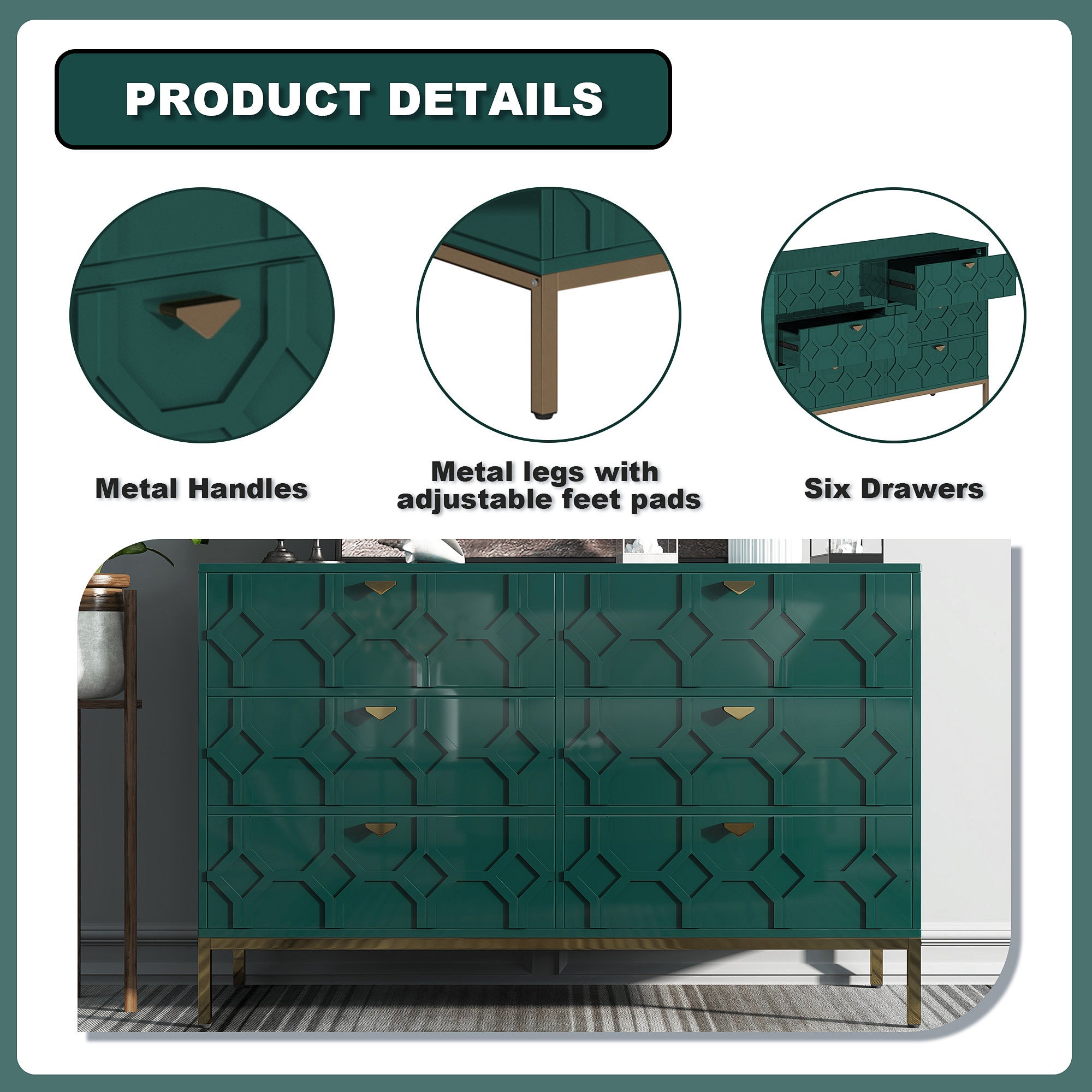 31.77 in. H Freestanding Storage Cabinet White 6 Drawer Accent Cabinet