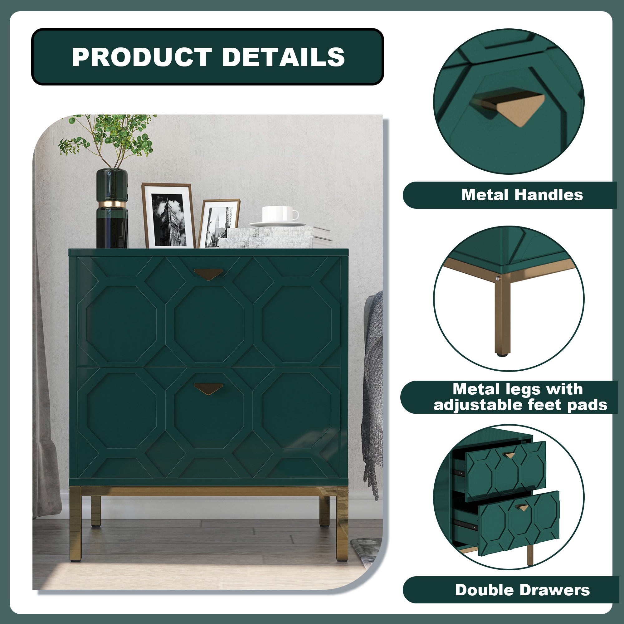 Boyel Living Honeycomb Wooden 2-Drawer Side Table in White