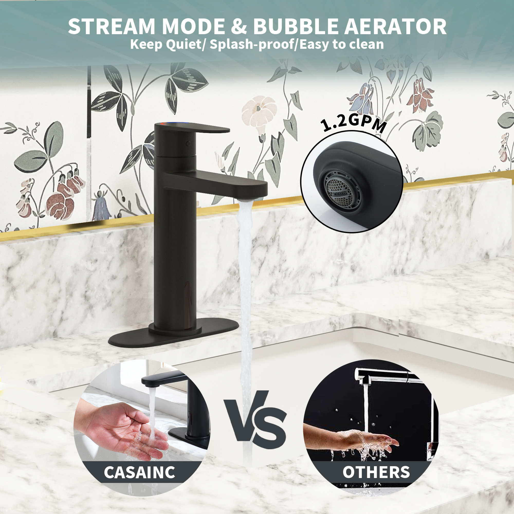 Automatic Sensor Touchless Bathroom Sink Faucet with Pop-up Drain in Matte Black