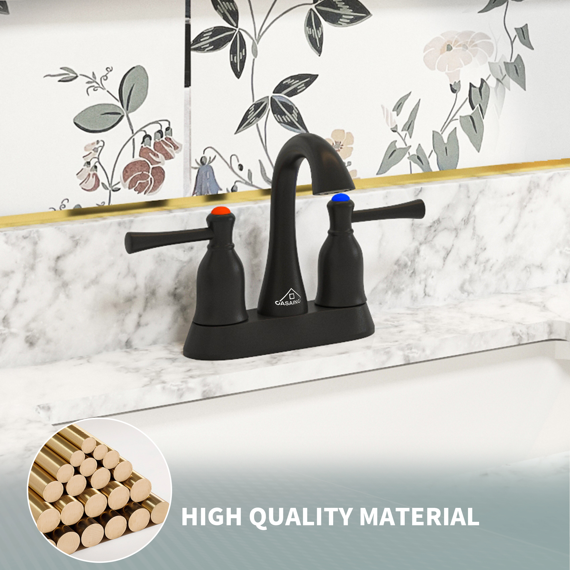 4 in. Center Set Double Handle 3 holes Bathroom Sink Faucet with Pop-up Drain in Matte Black