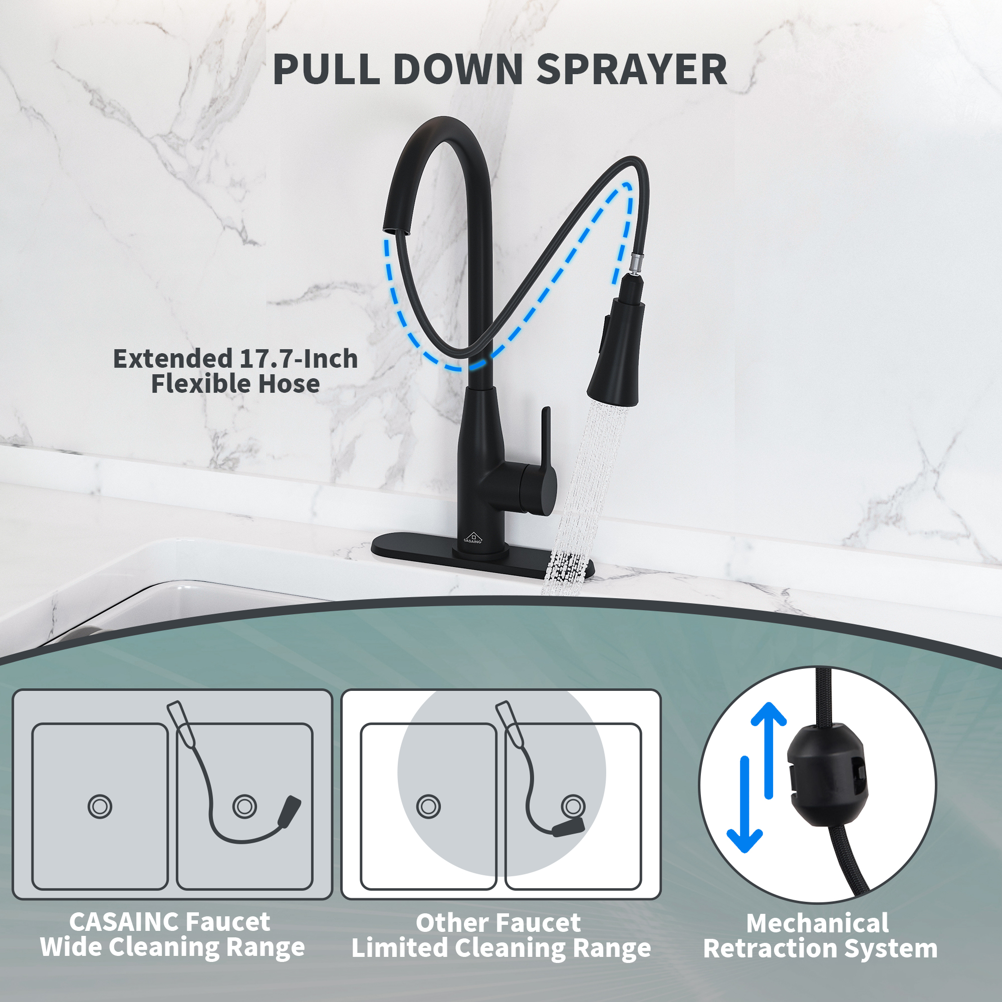 Single Handle Pull Down Sprayer Kitchen Faucet with Touchless Sensor and Two Functions Spray Head in Matte Black