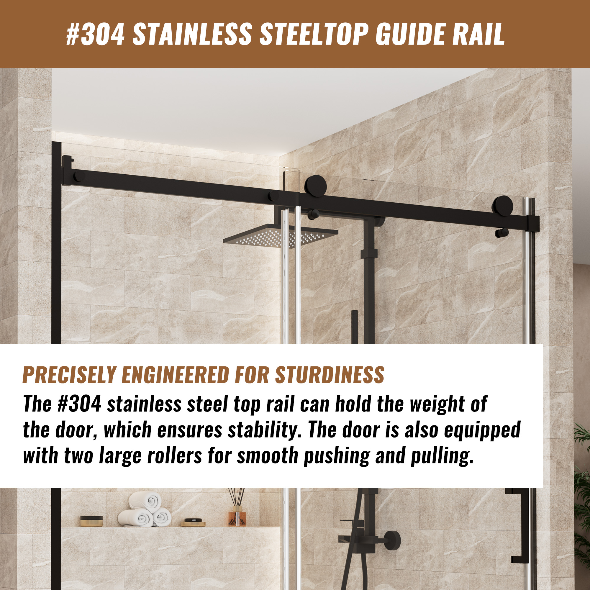 60"x 76" Framed Stainless Steel Shower Door with 3/8" Tempered Glass