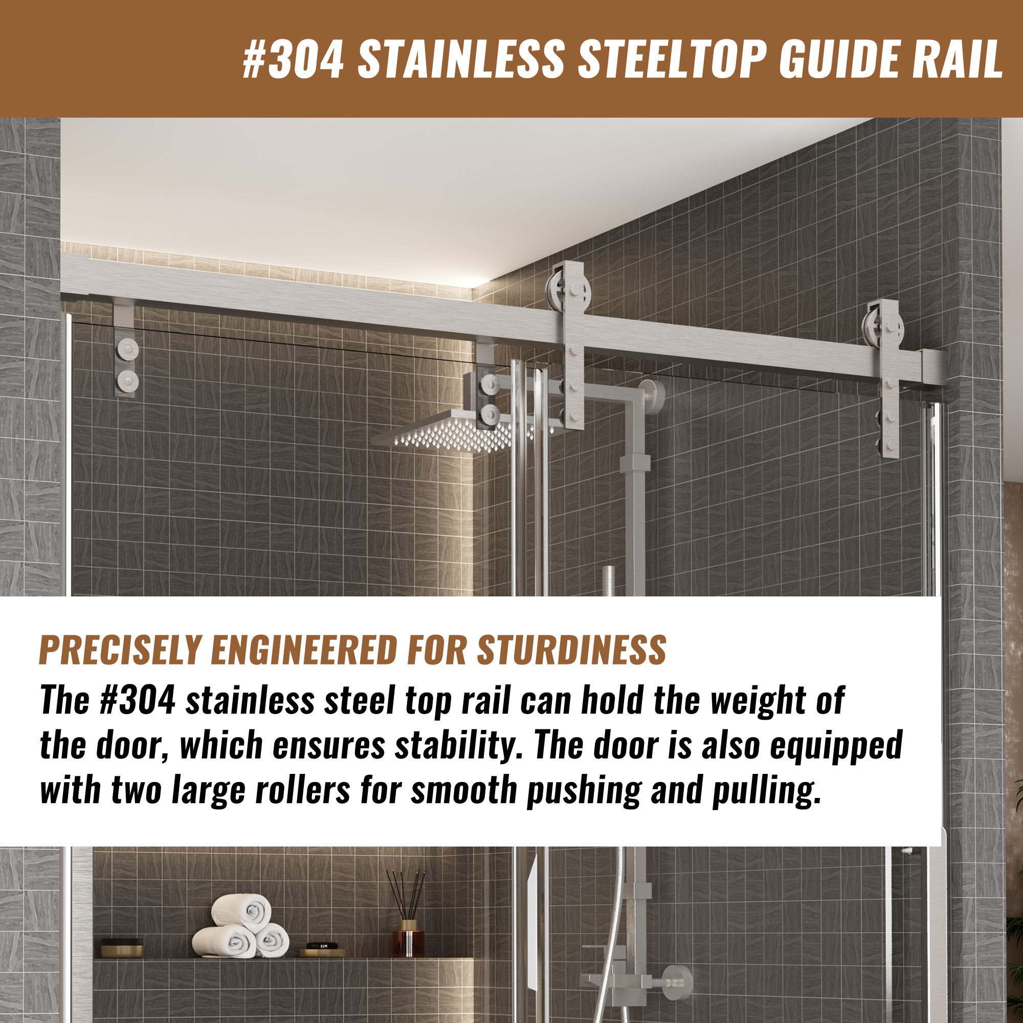 60"x 76" Frameless Stainless Steel Shower Door with 10mm Tempered Glass