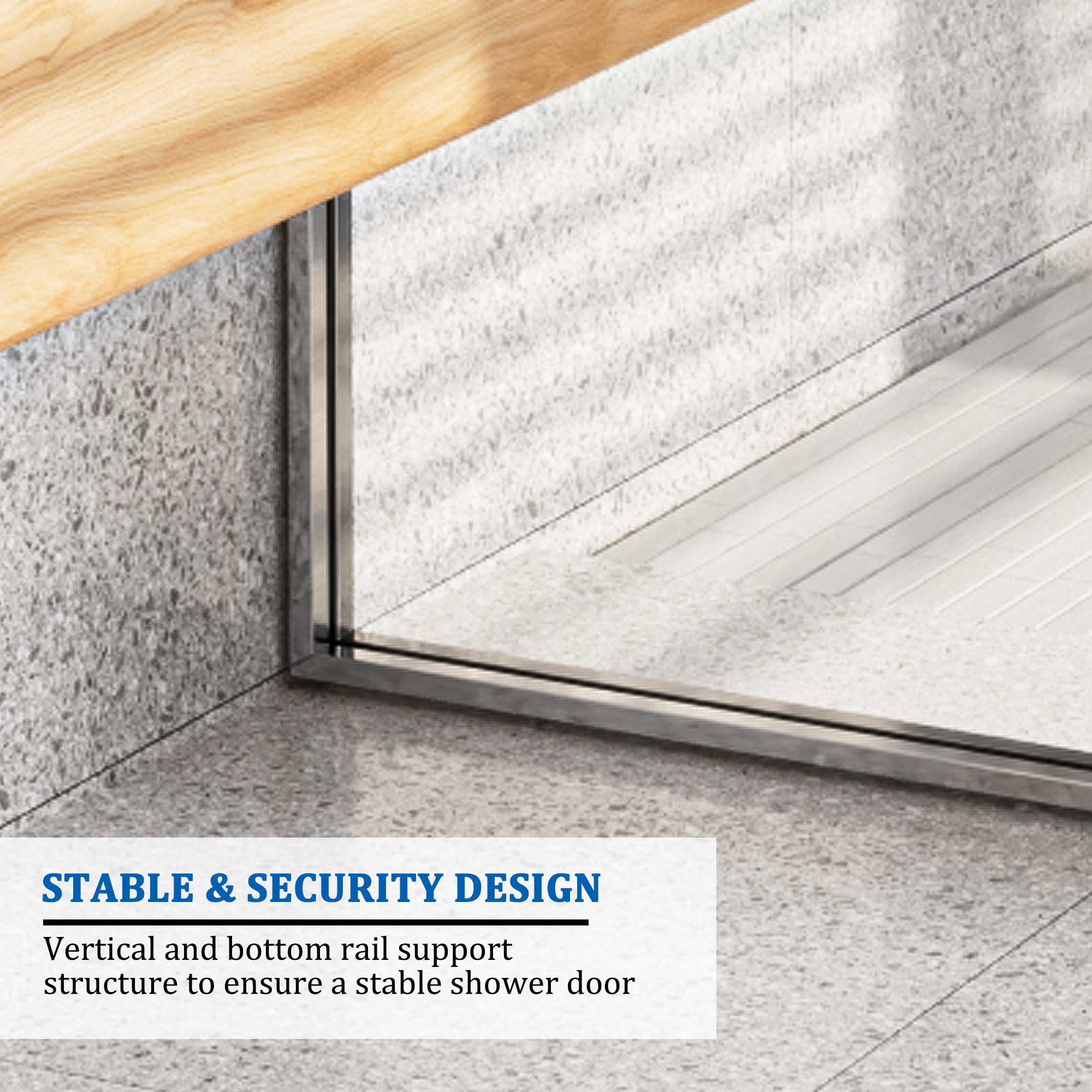 34"x78" Tempered Glass Shower Screen with Integrated Curved Frame