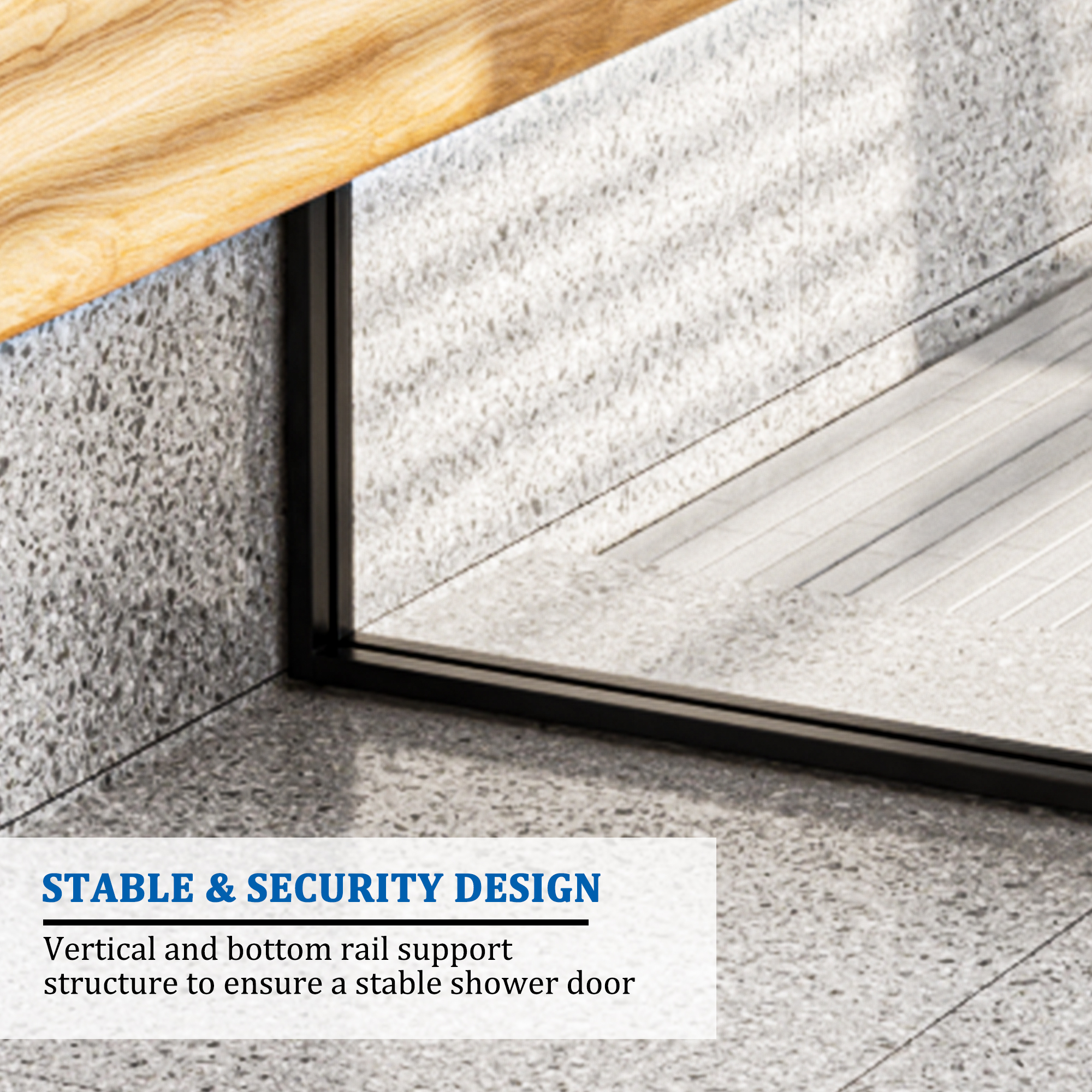 34"x78" Tempered Glass Shower Screen with Integrated Curved Frame