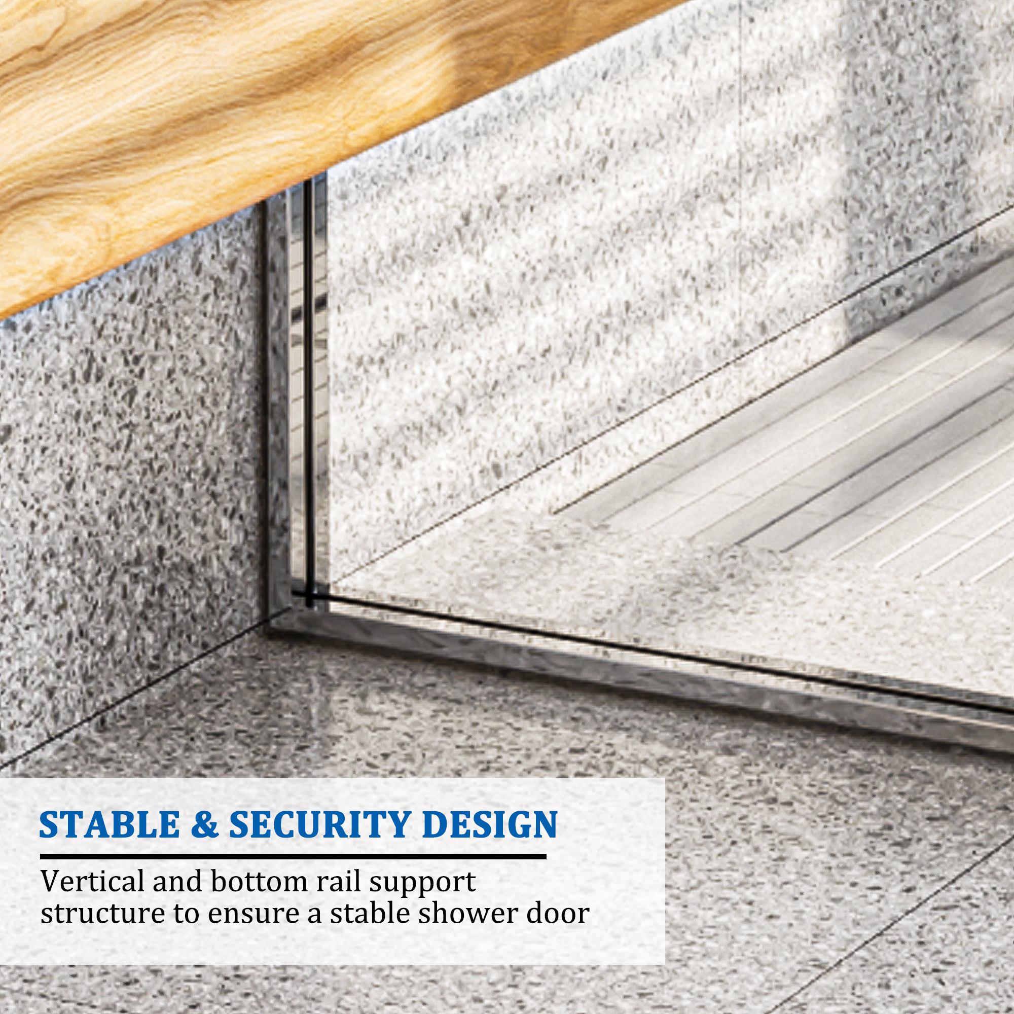 34"x78" Tempered Glass Shower Screen with Integrated Curved Frame