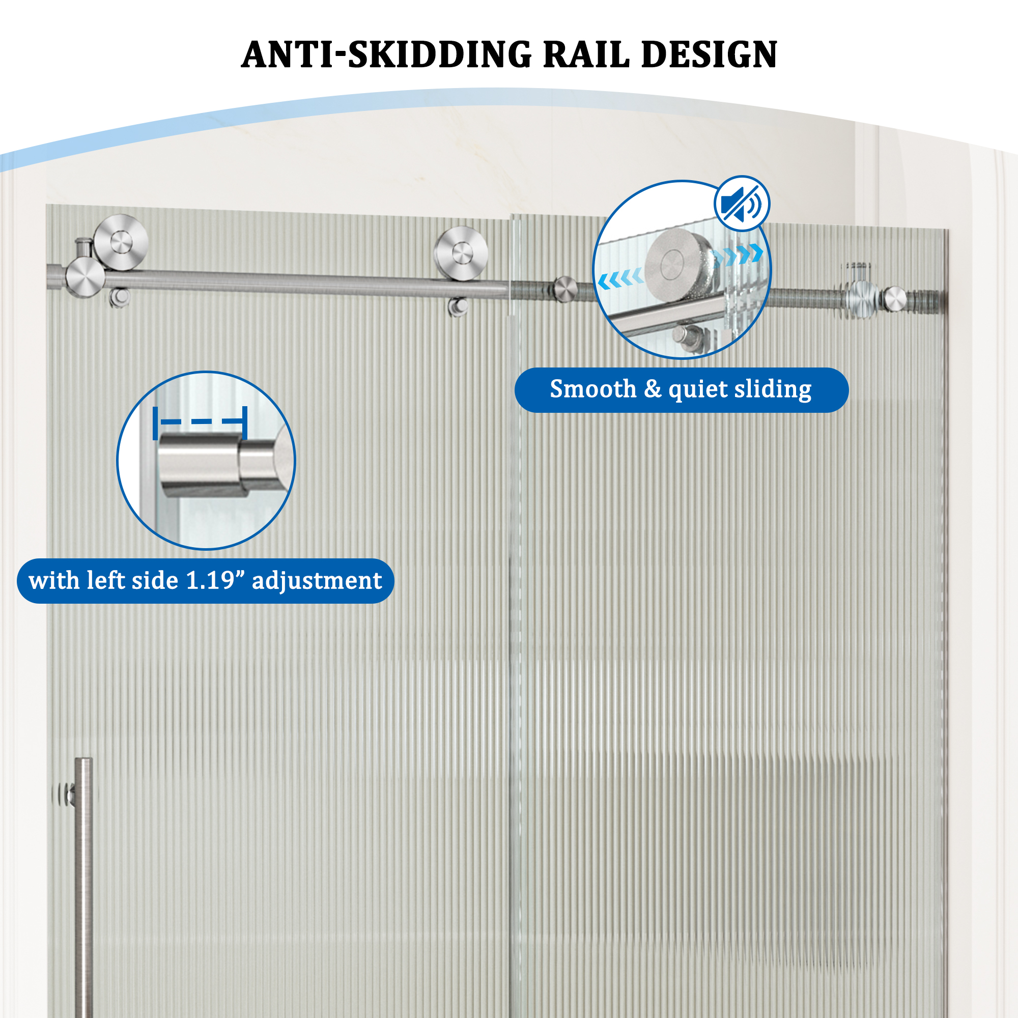 Double sliding frameless shower door with 10mm grooved tempered glass
